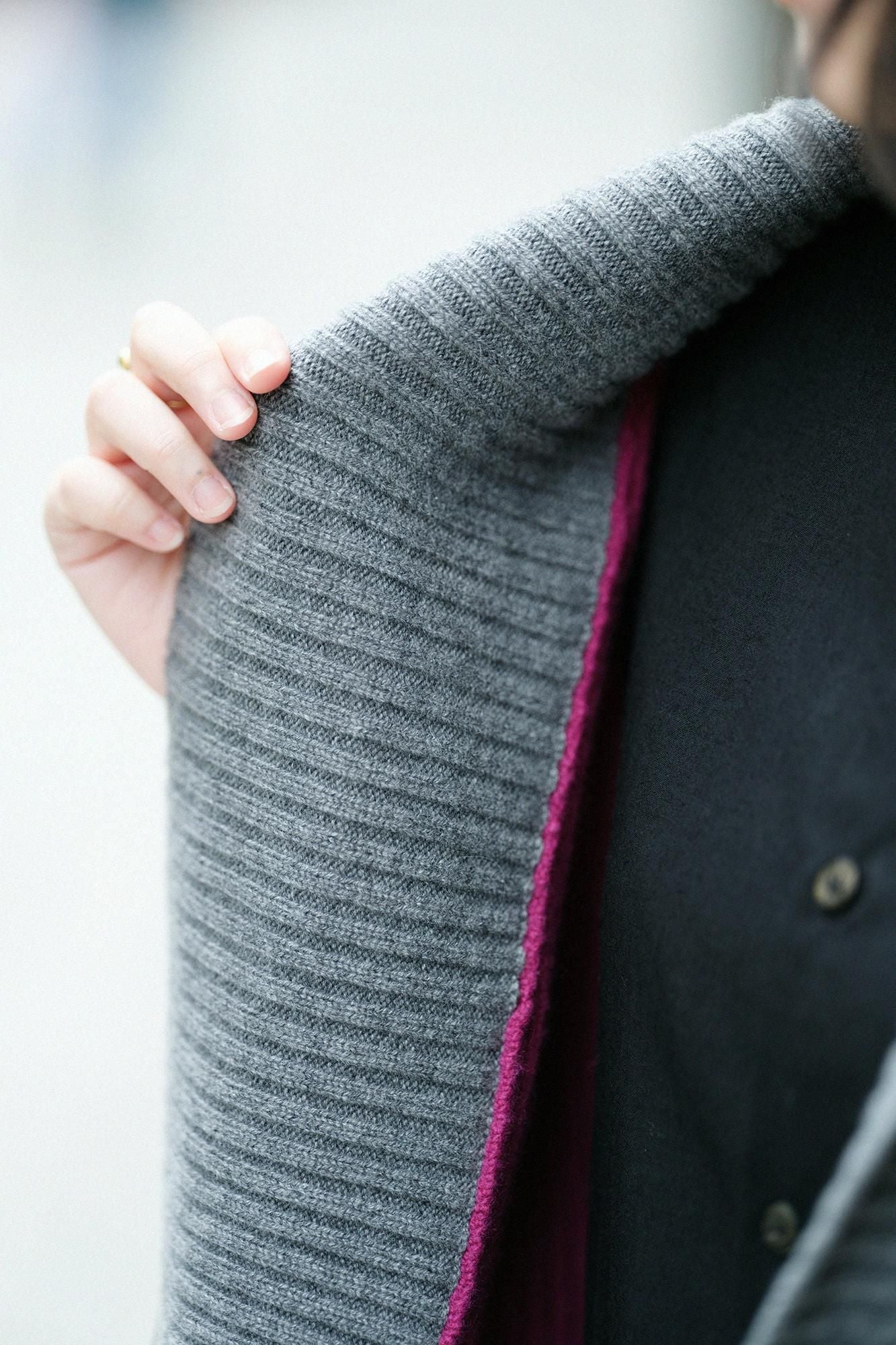 SOU・SOU×ALPHA羊絨混紡背子背心 畝/深粉紅×淡灰色