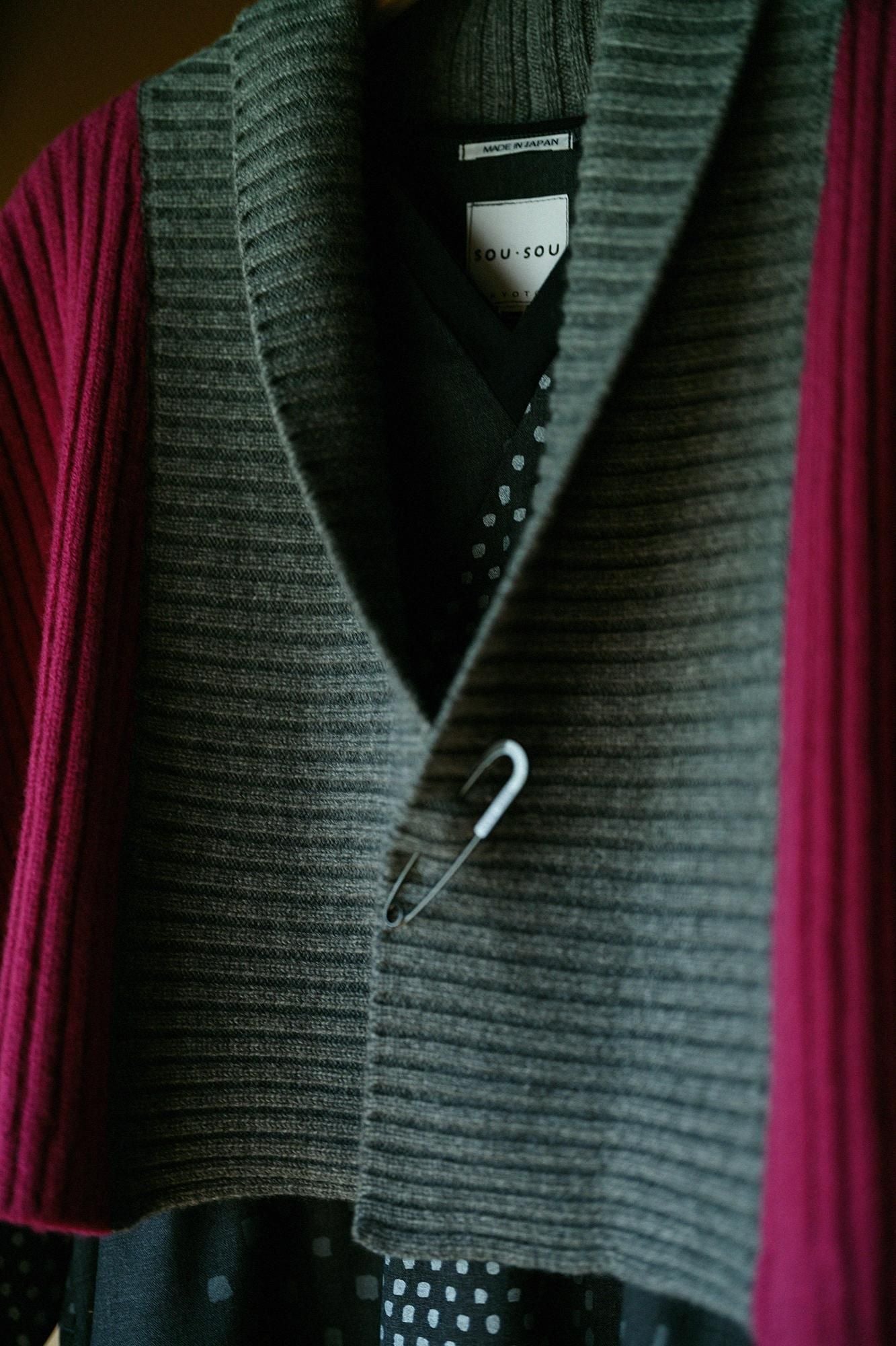 SOU・SOU×ALPHA羊絨混紡背子背心 畝/深粉紅×淡灰色