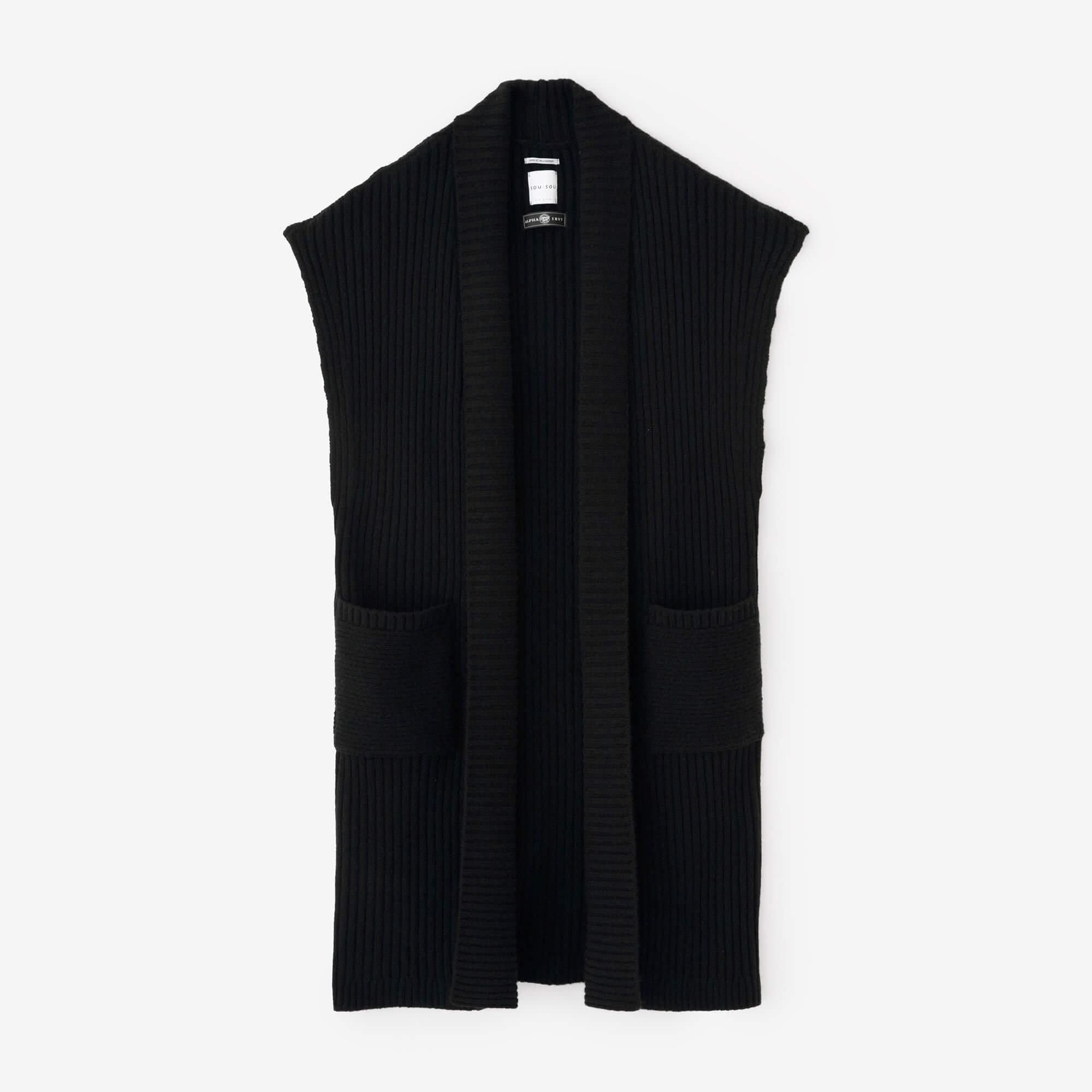 SOU・SOU×ALPHA 羊絨混紡 背心 畝 長版/黑色