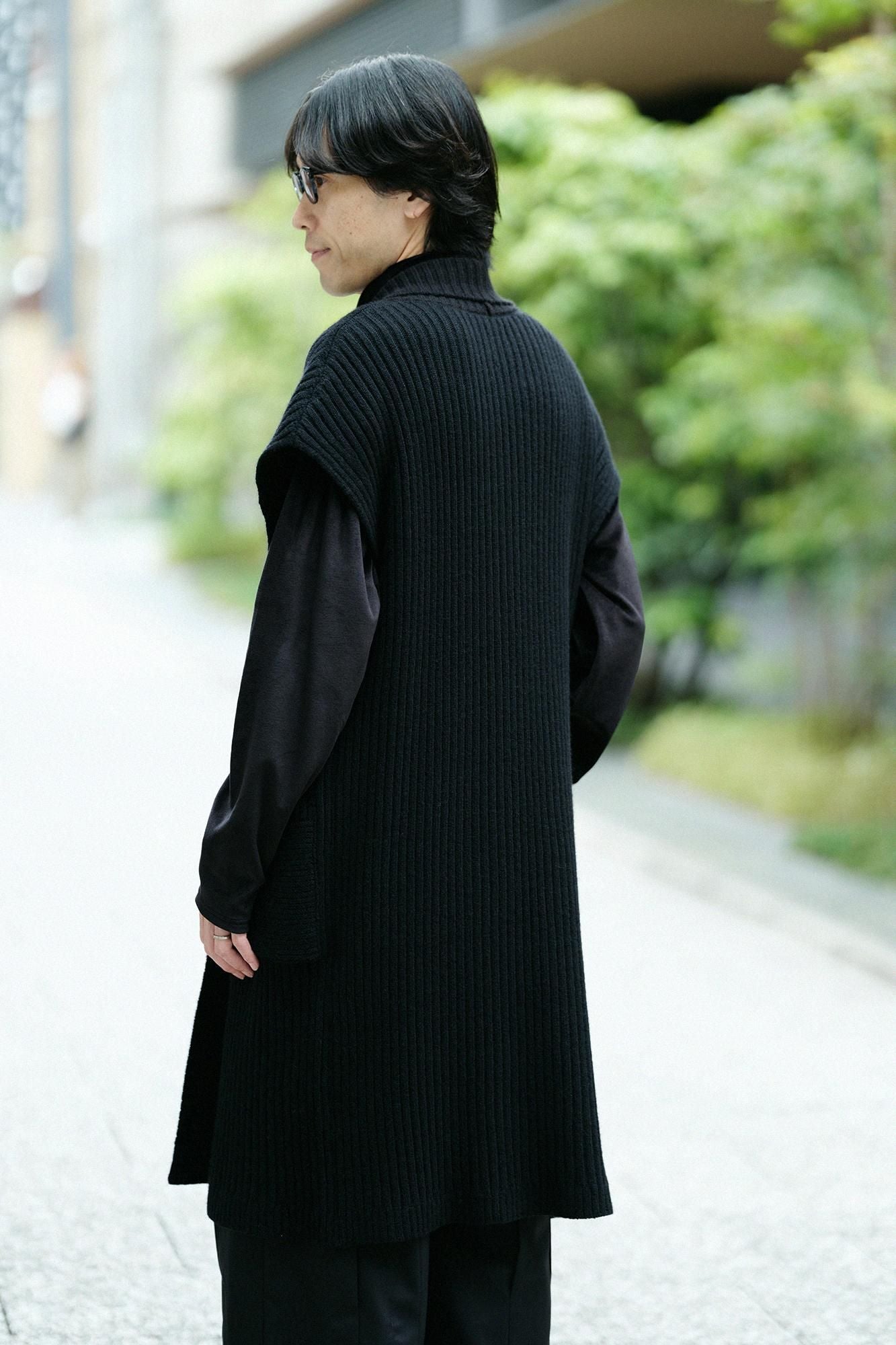 SOU・SOU×ALPHA 羊絨混紡 背心 畝 長版/黑色