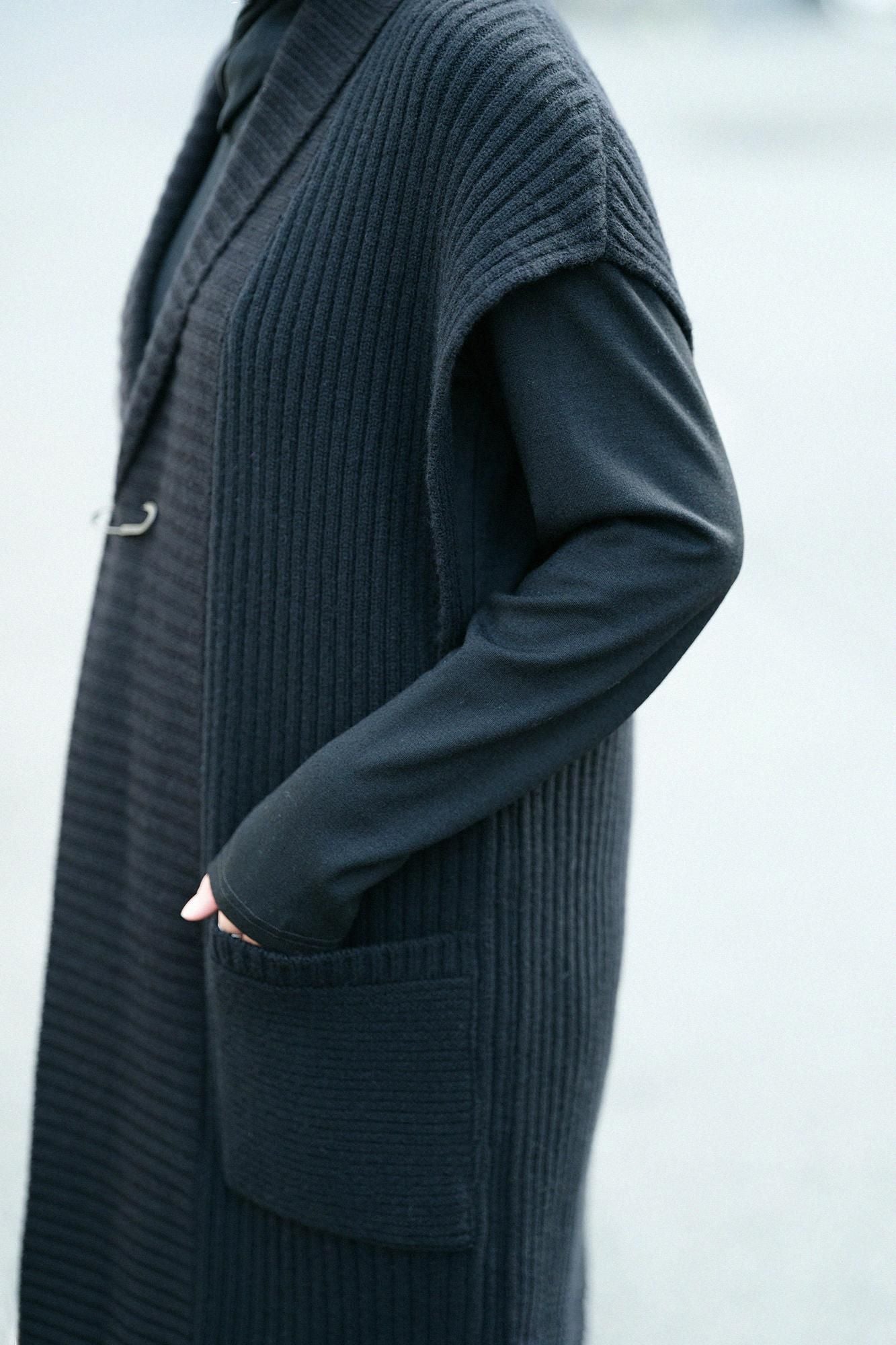 SOU・SOU×ALPHA 羊絨混紡 背心 畝 長版/黑色