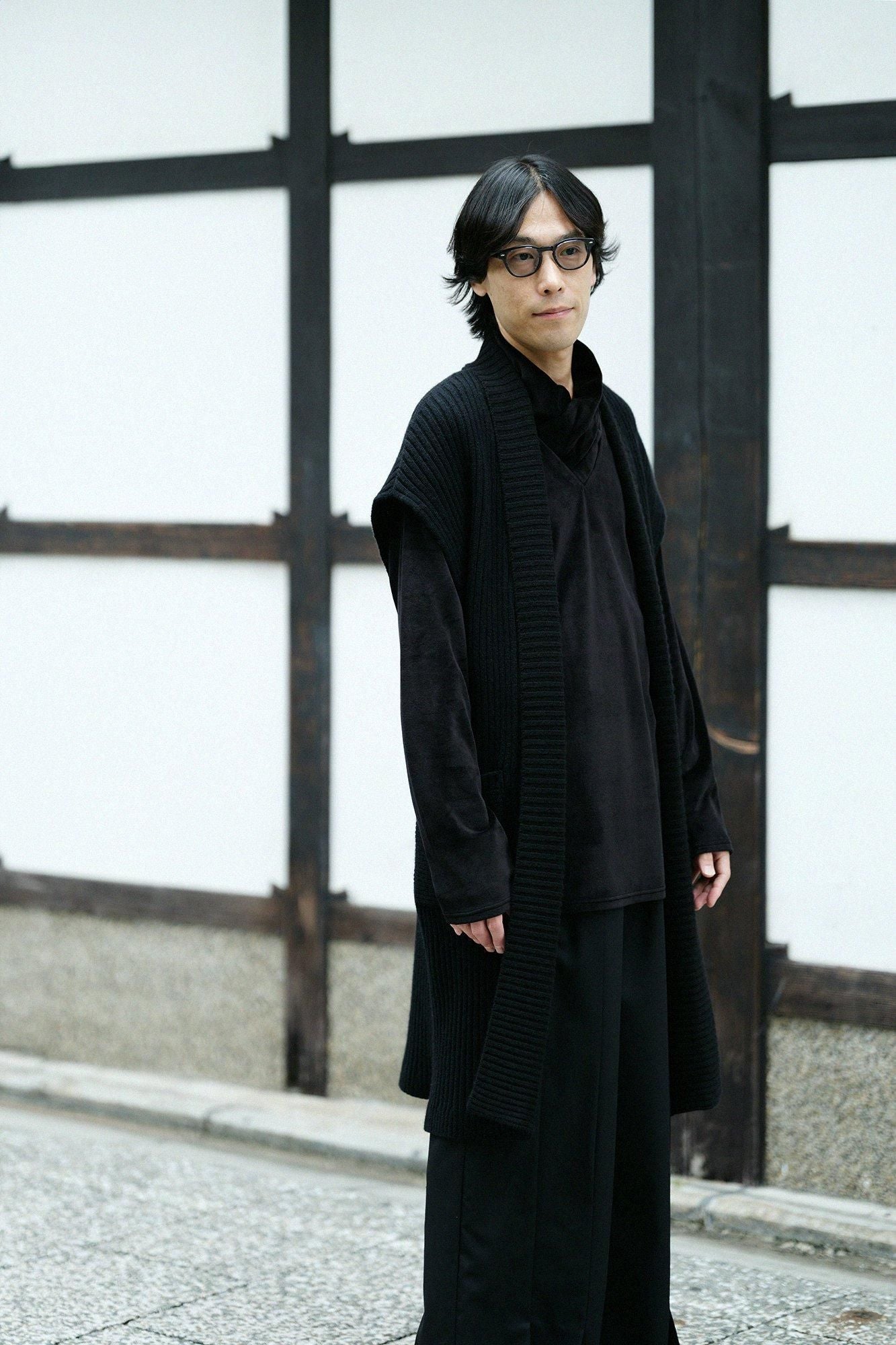 SOU・SOU×ALPHA 羊絨混紡 背心 畝 長版/黑色