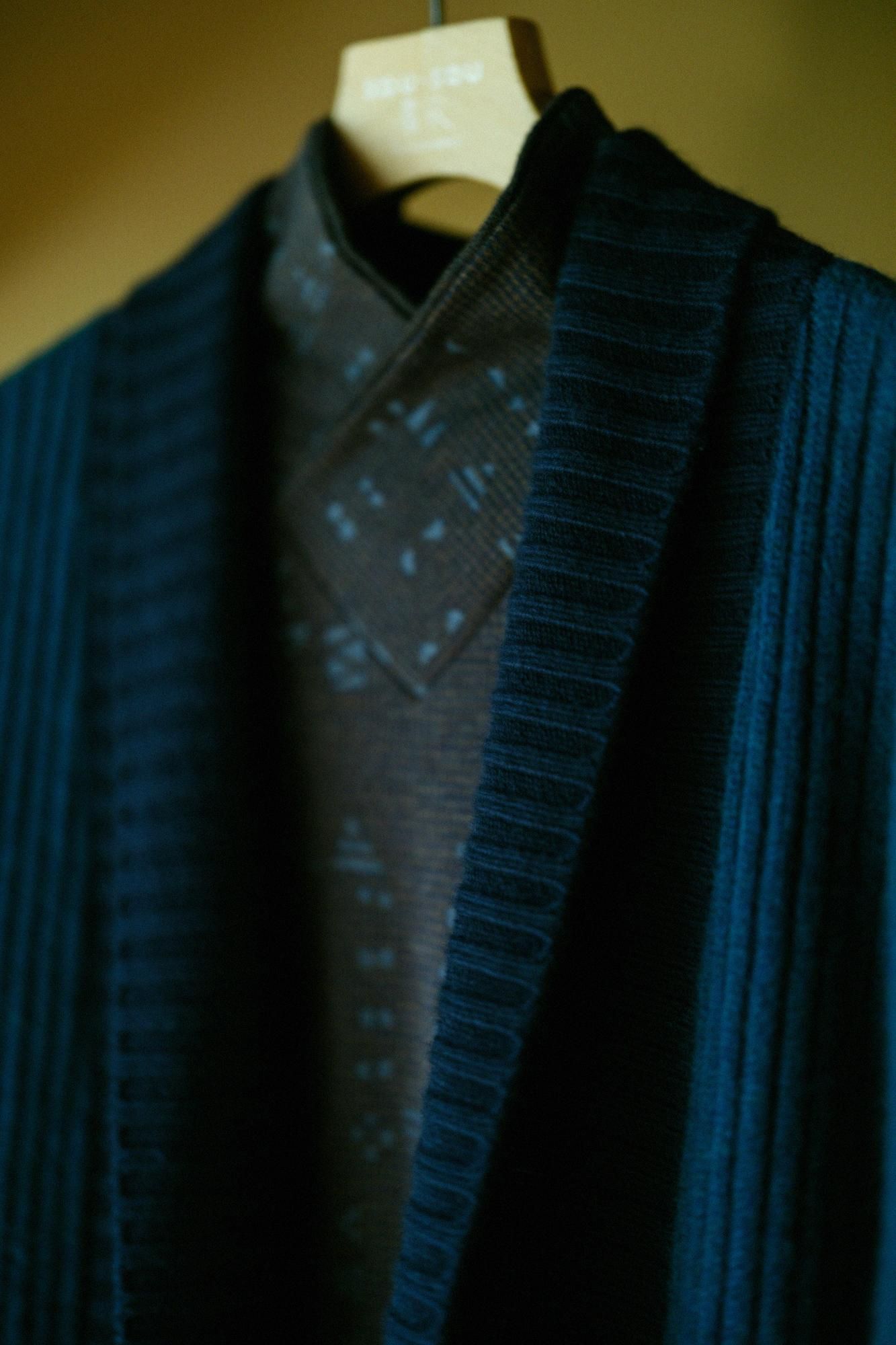 SOU・SOU×ALPHA羊絨混紡背子背心 畝長版/海綠色 ×暗藍色