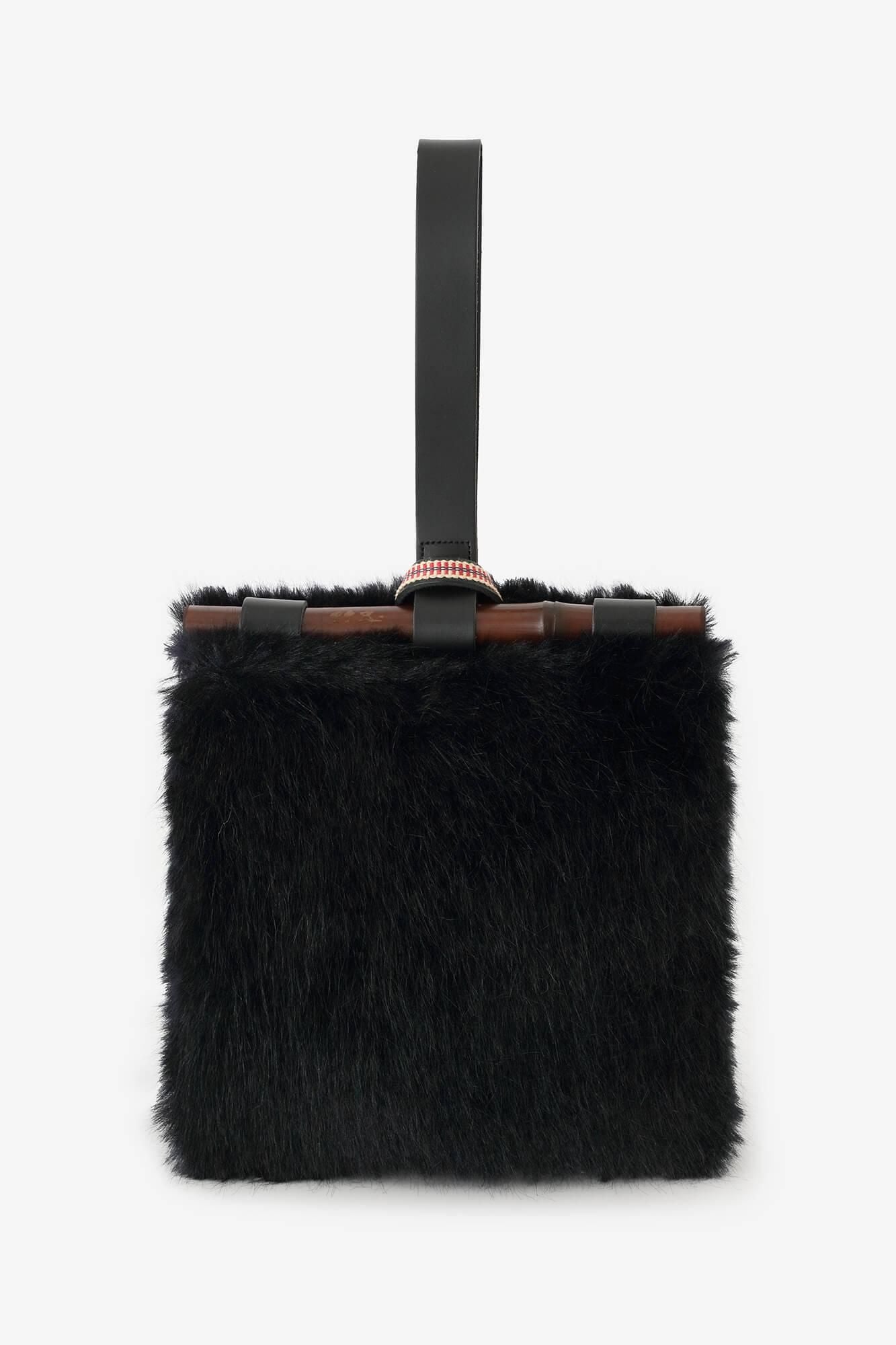 フェイクファー 道行小筥(みちゆきこばこ) 染竹(そめだけ) 小/黒紺(くろこん)×SO-SU-U昆(こん)