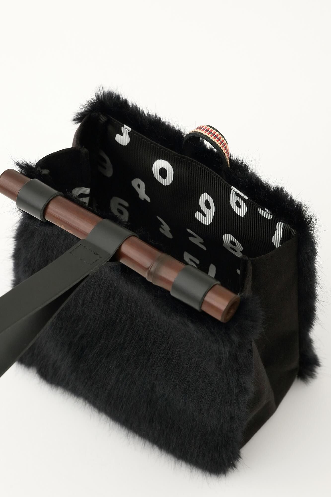 フェイクファー 道行小筥(みちゆきこばこ) 染竹(そめだけ) 小/黒紺(くろこん)×SO-SU-U昆(こん)