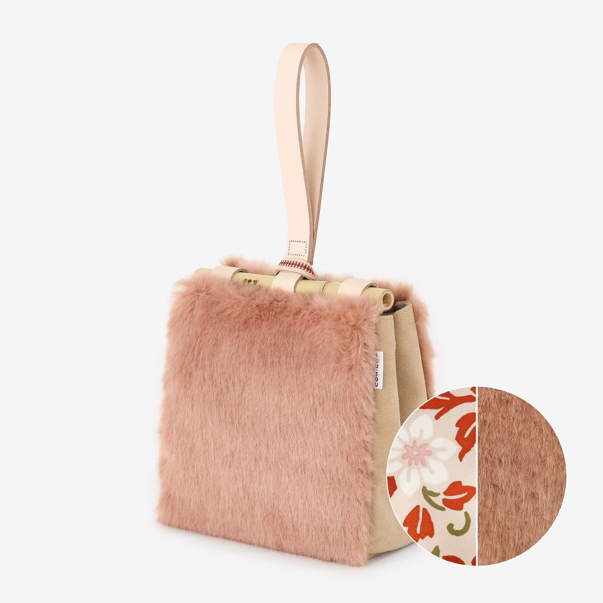 フェイクファー 道行小筥(みちゆきこばこ) 小 /灰梅(はいうめ)×花丸文様(はなまるもんよう)