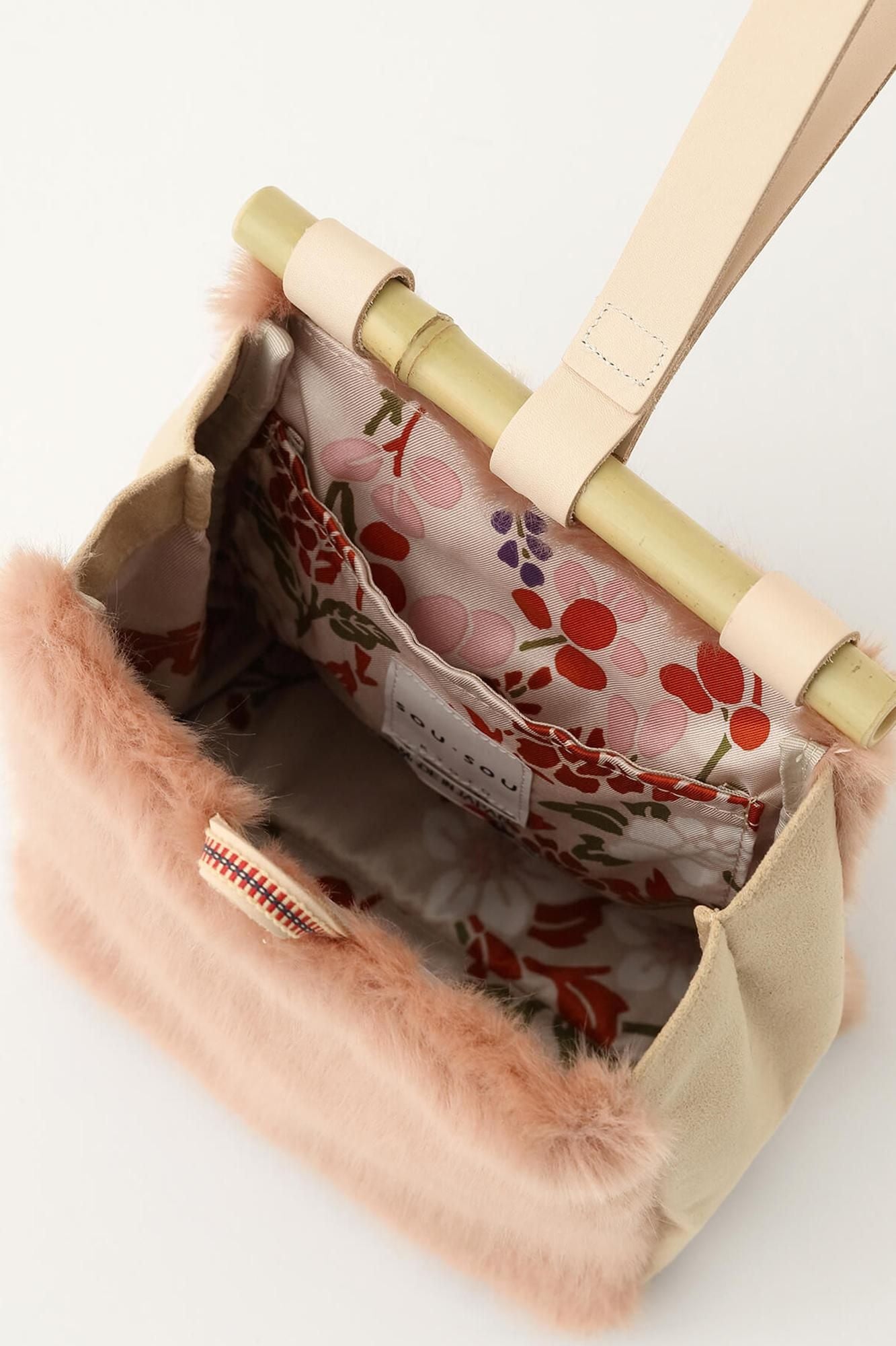 フェイクファー 道行小筥(みちゆきこばこ) 小 /灰梅(はいうめ)×花丸文様(はなまるもんよう)