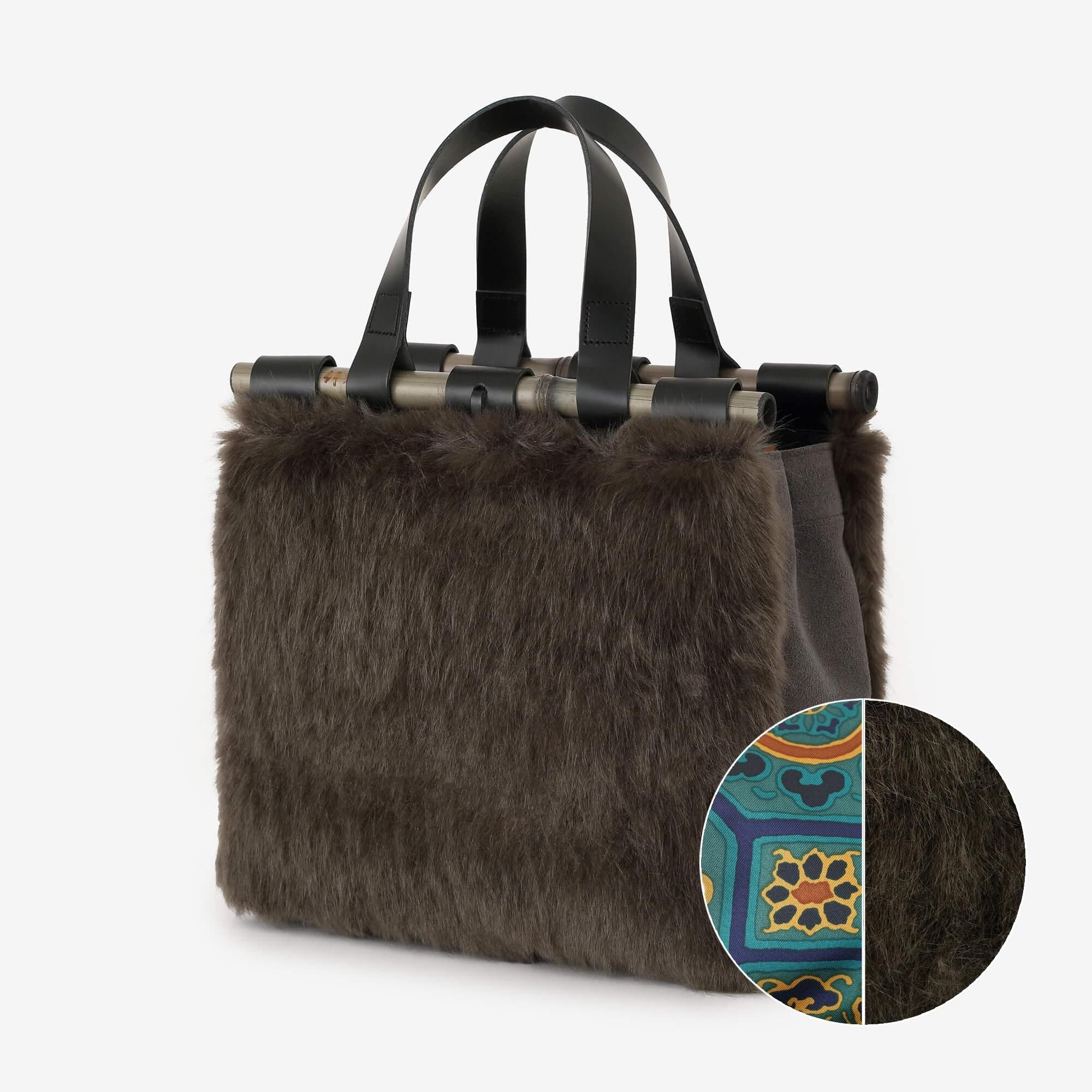 フェイクファー 道行小筥(みちゆきこばこ) 染竹(そめだけ)/濃灰(こいはい)×華麗(かれい)