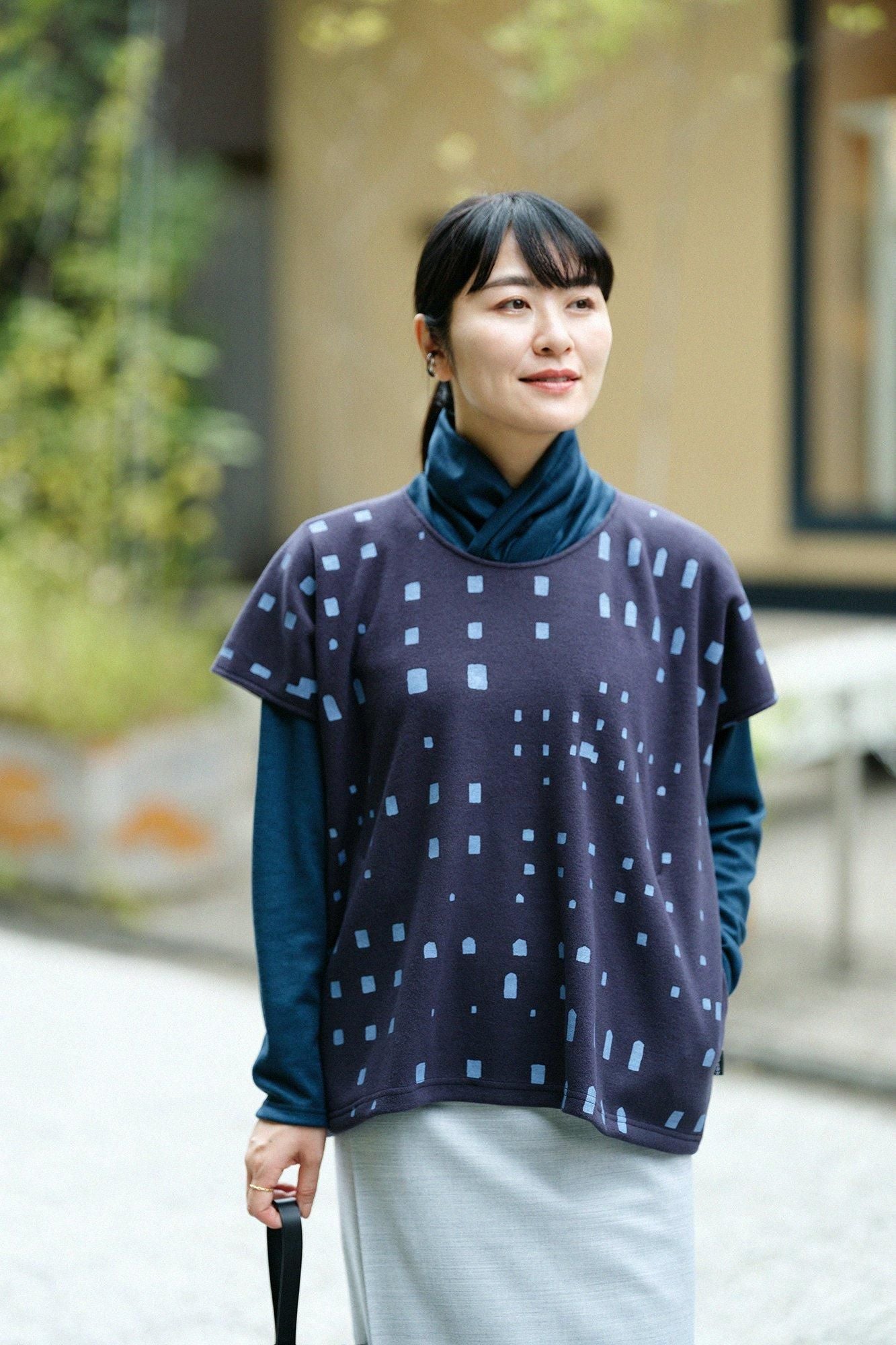 【net limited】Felted Interlock Knitting Square Top / Windows Dark Navy