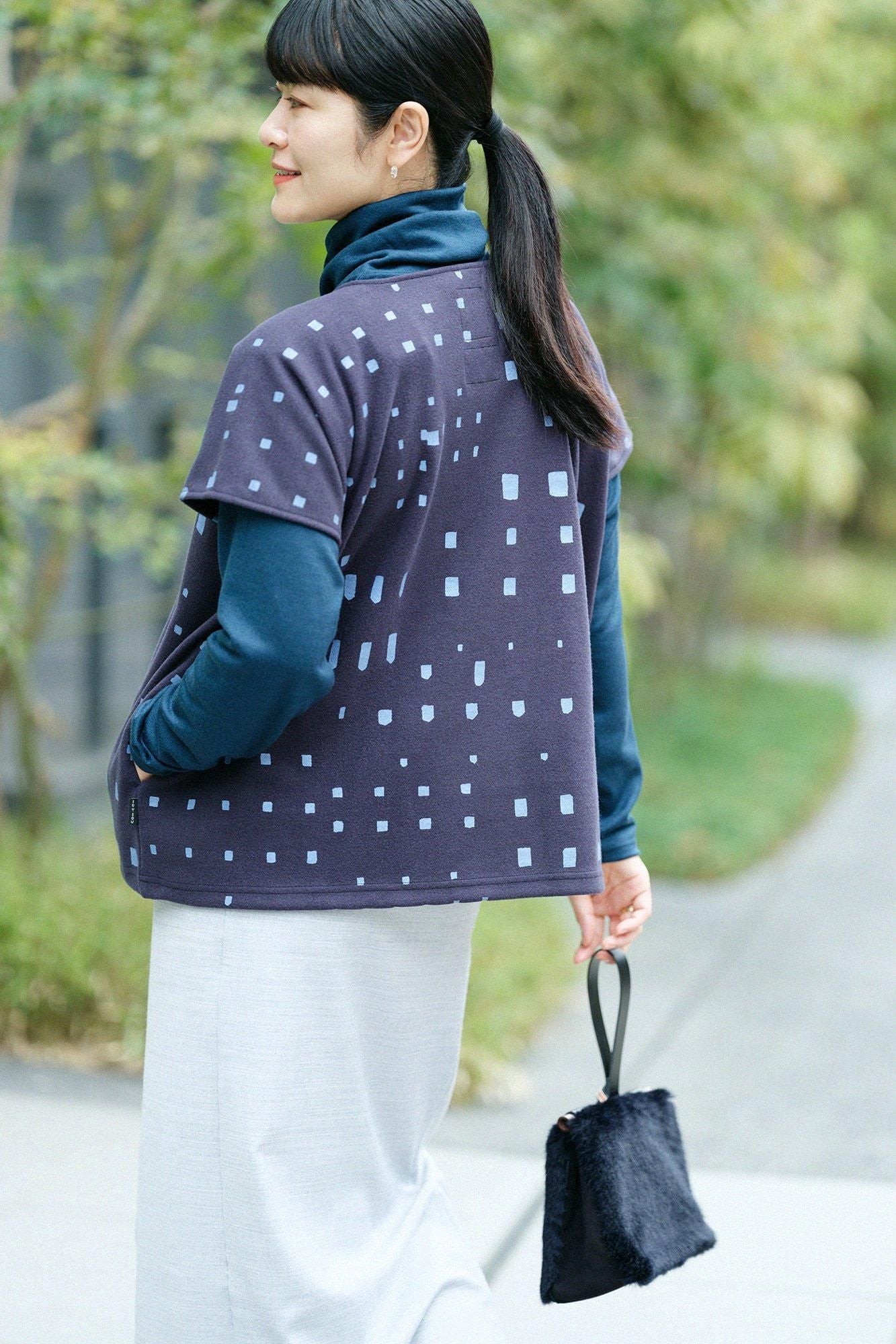 【net limited】Felted Interlock Knitting Square Top / Windows Dark Navy