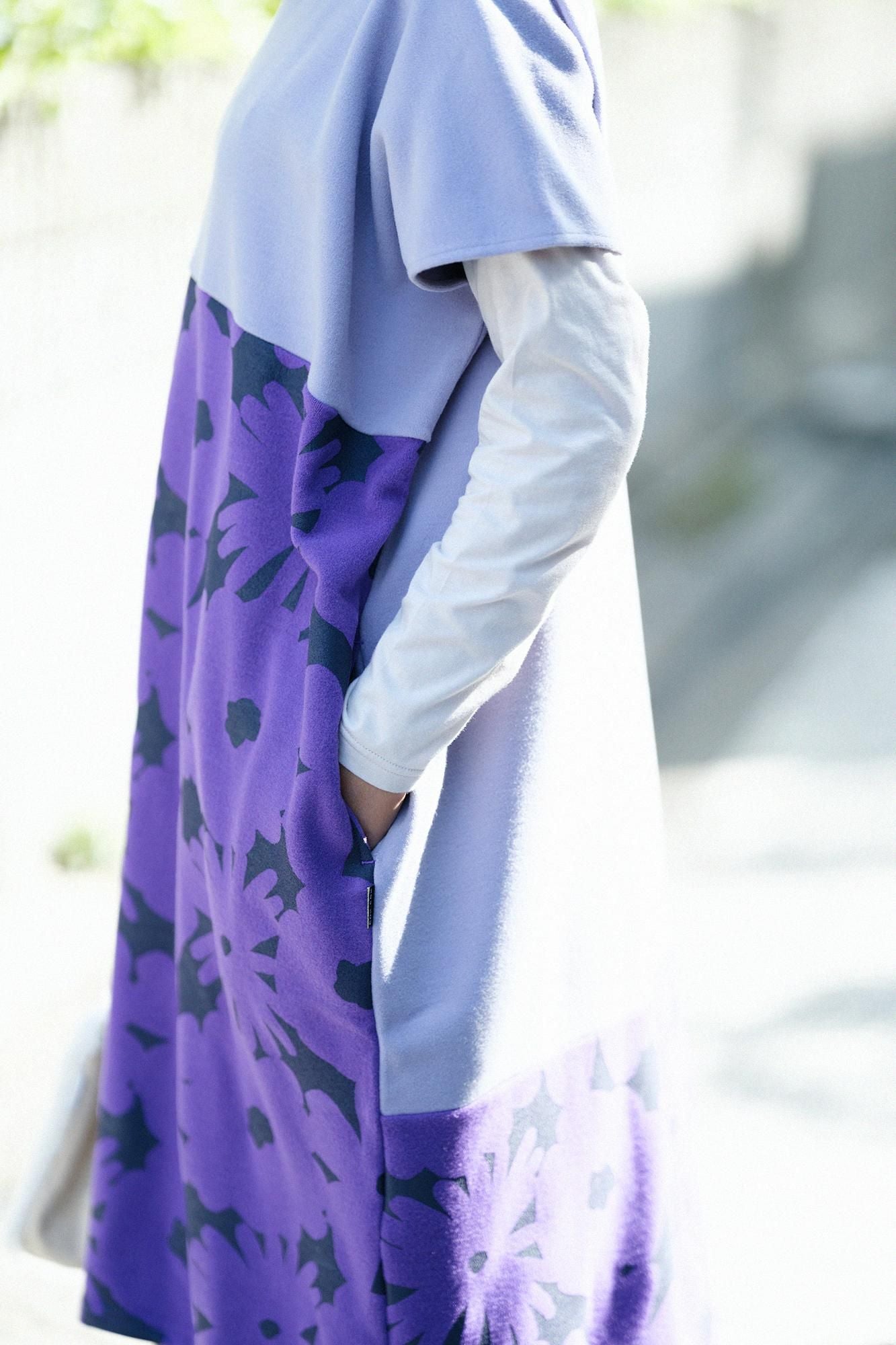 壓縮雙面編長方形洋裝雙色下襬圖案/淺粉紫色×落落大方