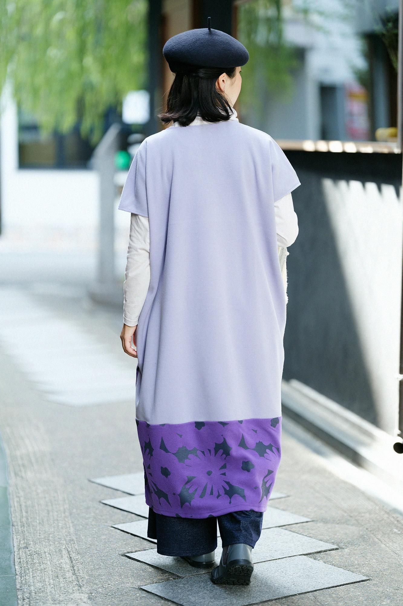 壓縮雙面編長方形洋裝雙色下襬圖案/淺粉紫色×落落大方