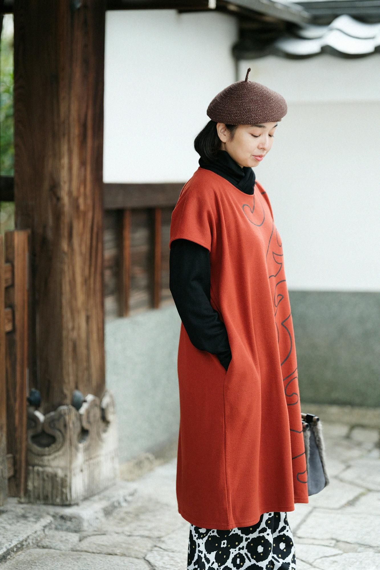 壓縮 雙面編 長方形洋裝(长方形)/萬波(满帕)和留白 磚紅色