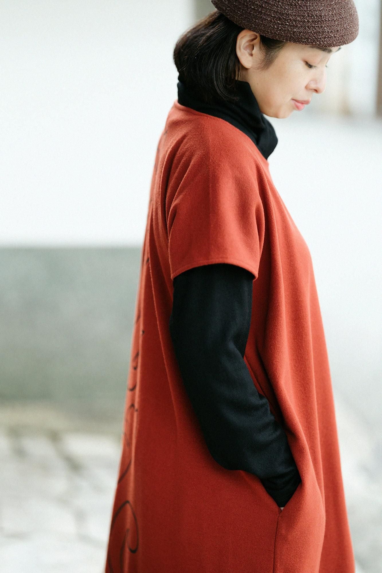 壓縮 雙面編 長方形洋裝(长方形)/萬波(满帕)和留白 磚紅色