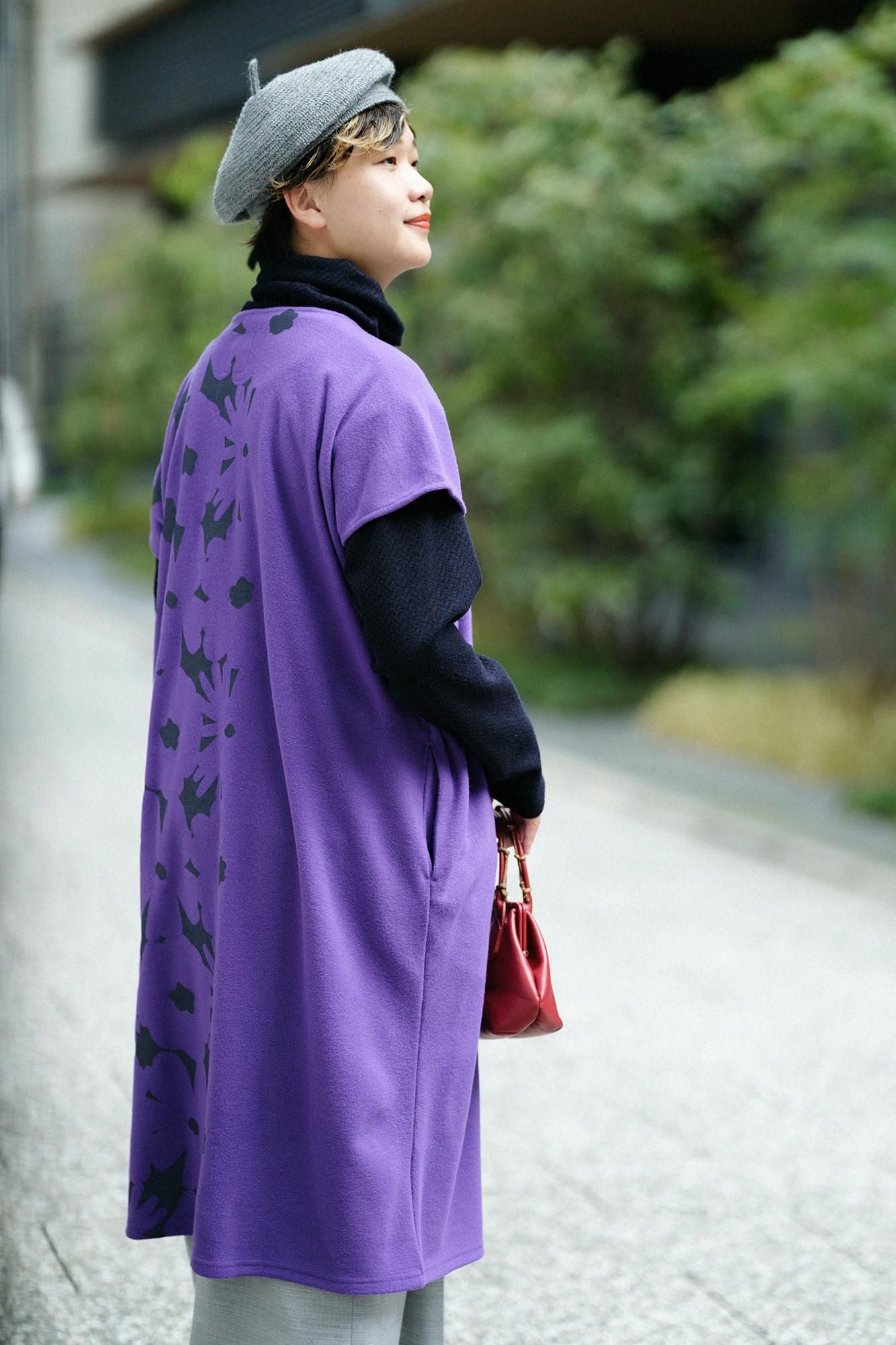 壓縮雙面編長方形洋裝/落落大方和留白江戸紫