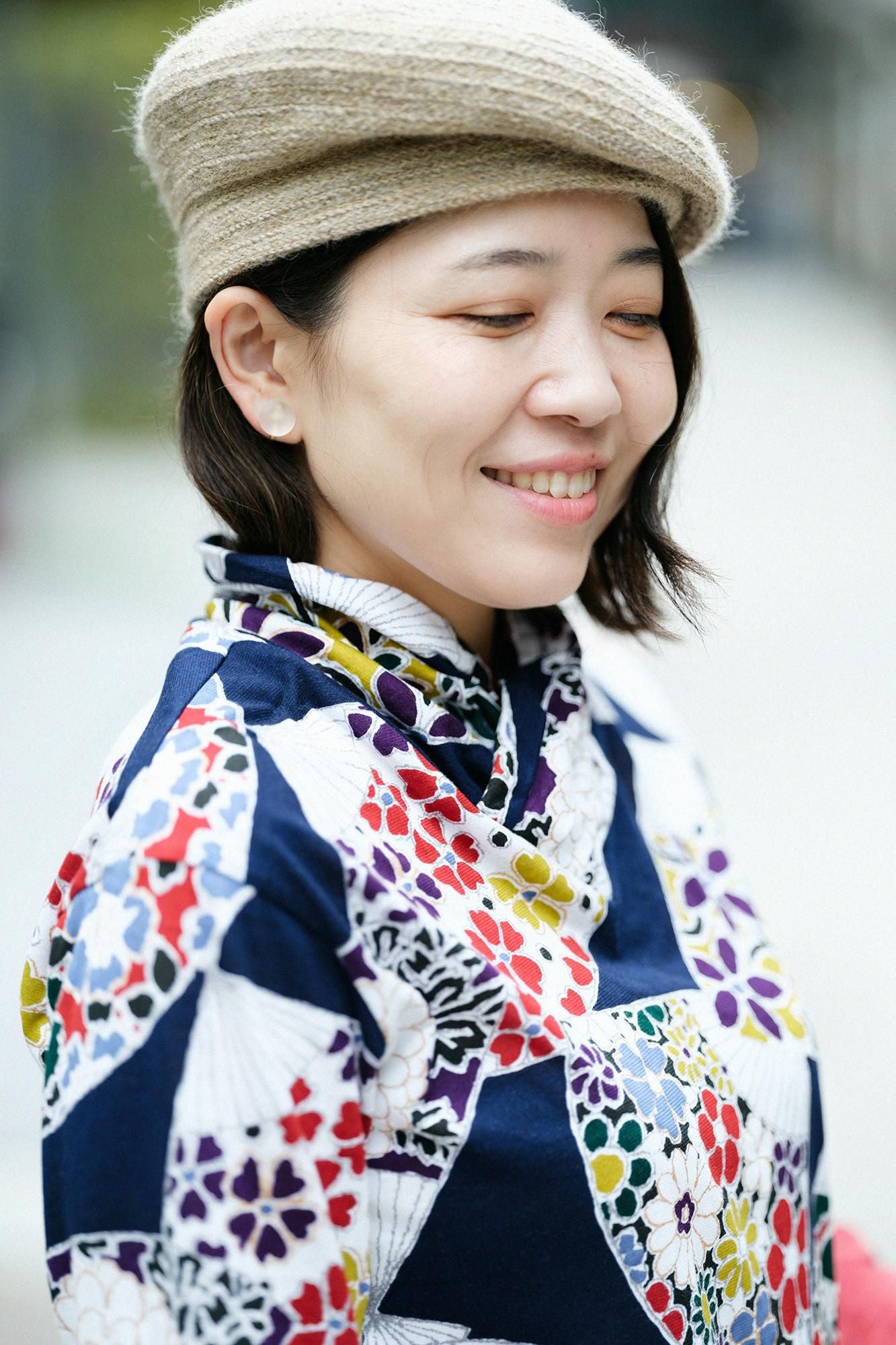 高領上衣/扇子深藍色