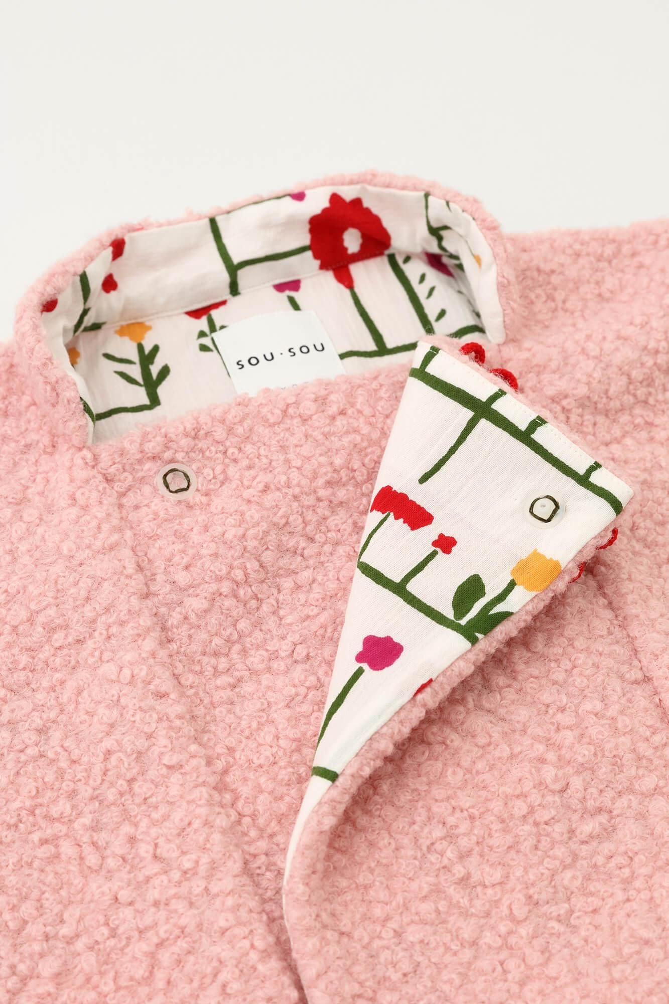 ●Boa Square Neck Poncho / Peach Color × Flower Grove