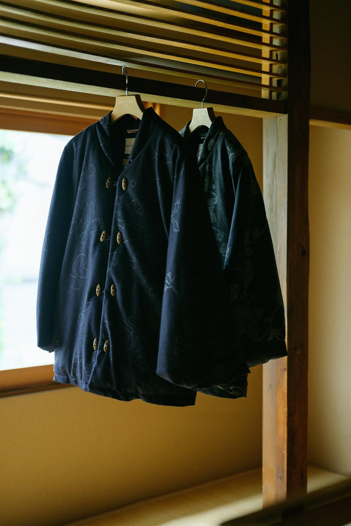 Kersey粗織布 圓弧袖唐羽織外套 夾棉 附裡襯/里山 搖曳 深藍色