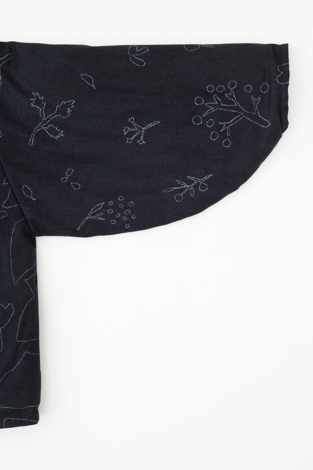 Kersey粗織布 圓弧袖唐羽織外套 夾棉 附裡襯/里山 搖曳 深藍色