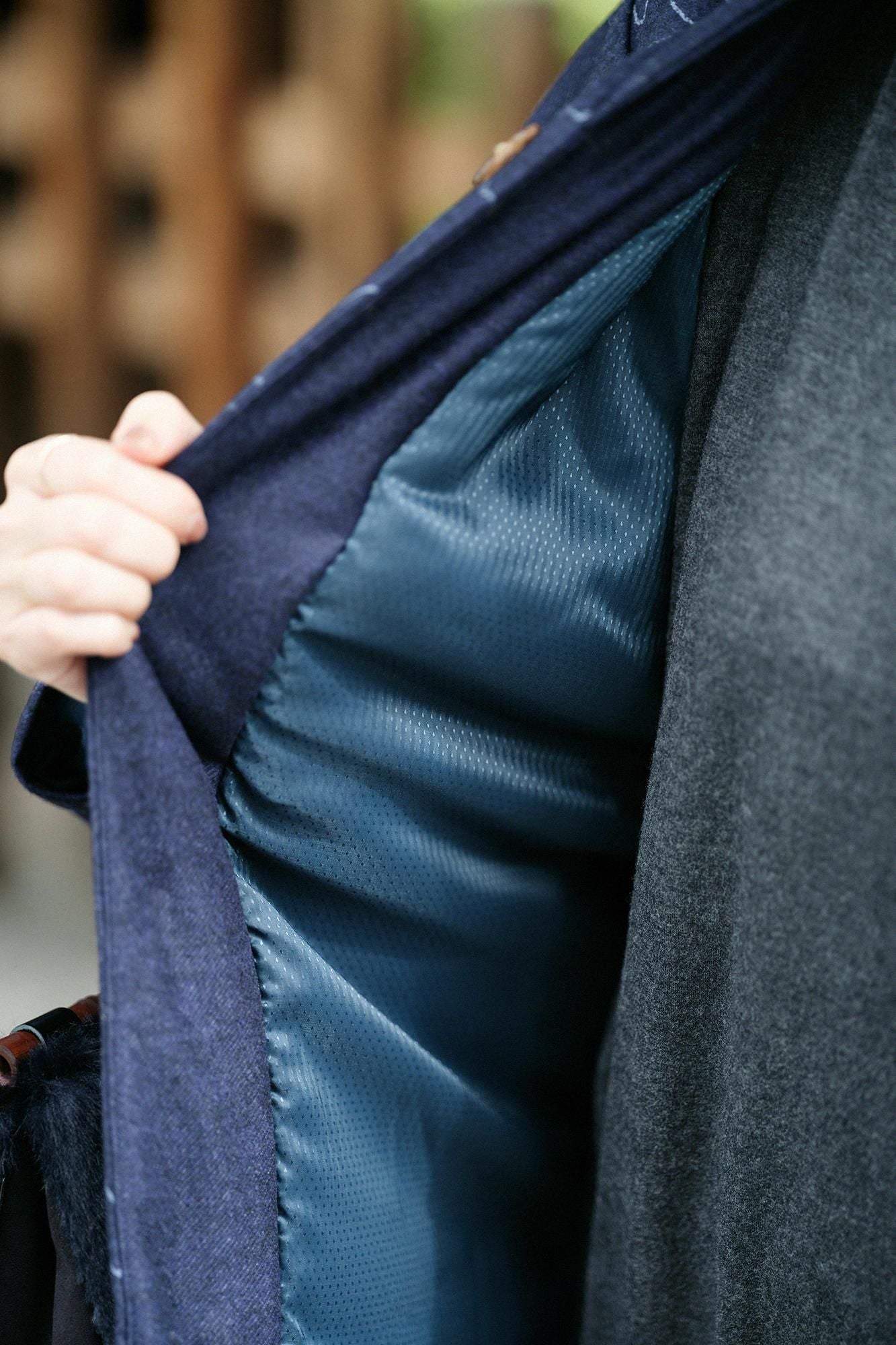 Kersey粗織布 圓弧袖唐羽織外套 夾棉 附裡襯/里山 搖曳 深藍色