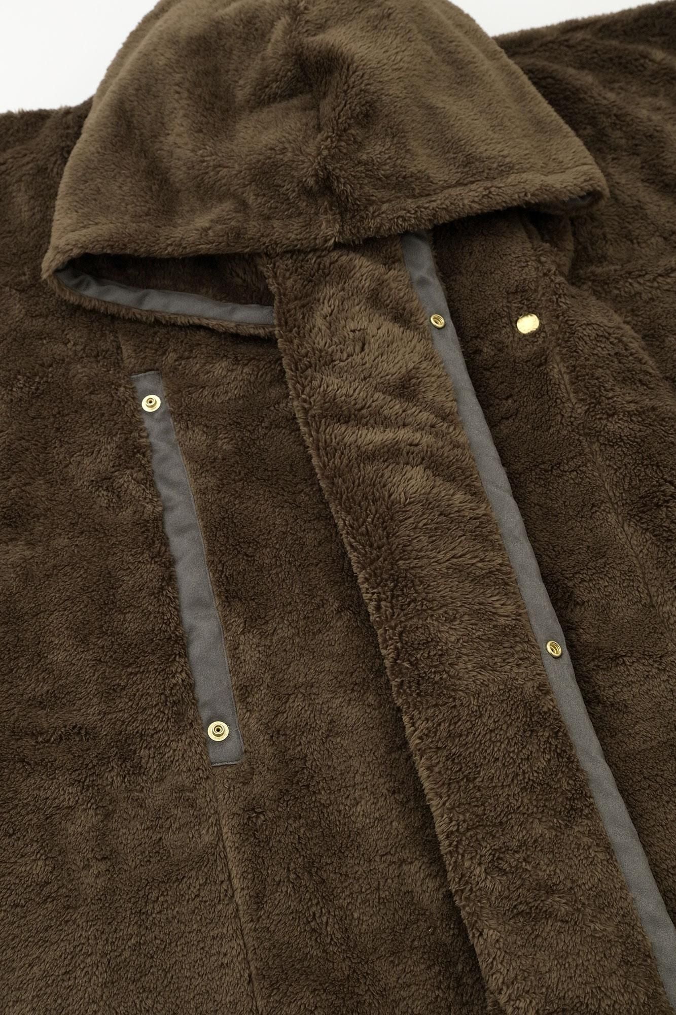 仿毛頭巾外套 單層/深茶色