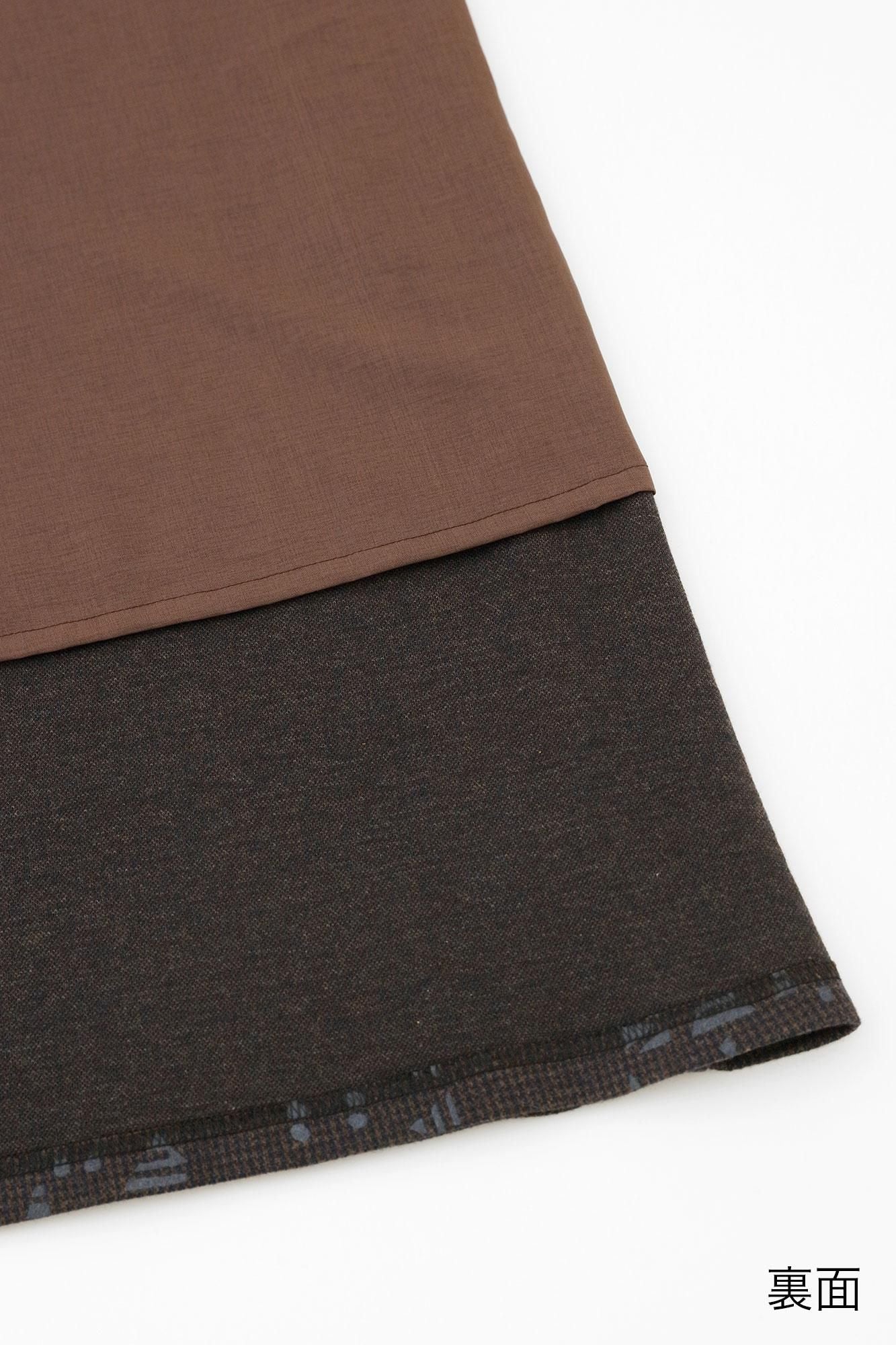 棉毛混紡千鳥格紋編、半衿秋聲 高領上衣長袍(長衣)/童話棕色