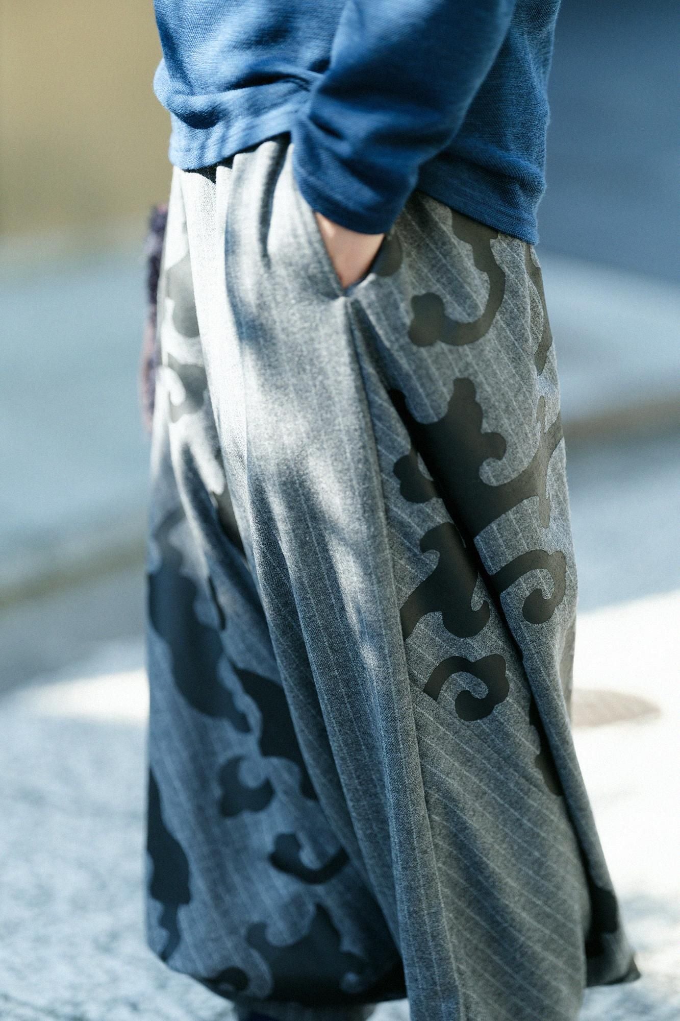 梳毛條紋富士(飛鼠褲)2.0/深灰色×怒濤