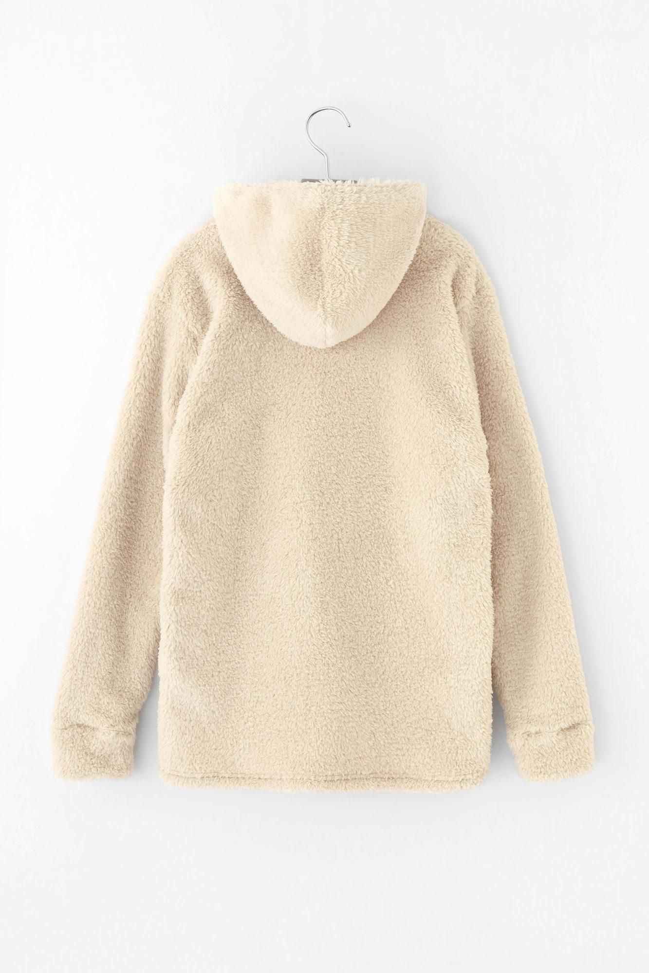 仿毛 DEPO連帽外套/象牙色