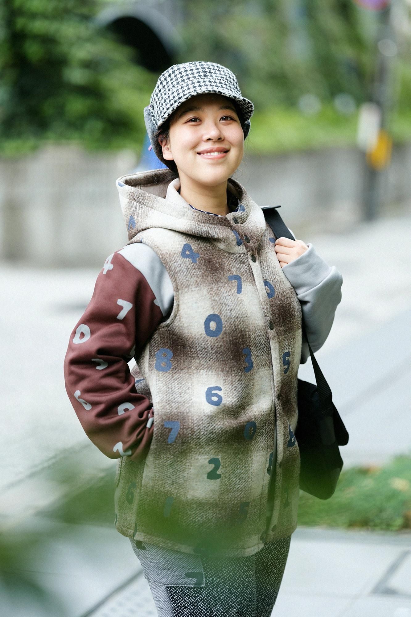 【◯预购】黏合针织BIKE连帽背心/SO-SU-U十数棕色霞格纹(※预计于12月2日左右发货)