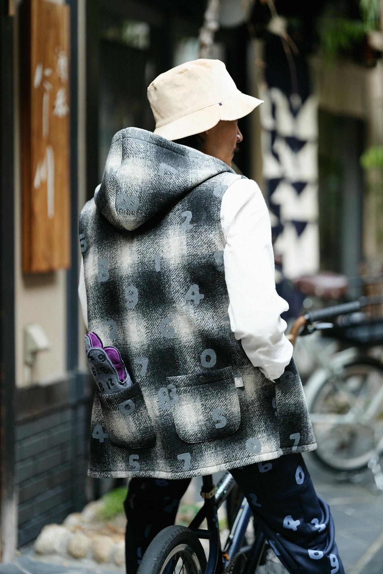 Bonding Knit BIKE Hoodie Vest/SO-SU-U Black Haze Lattice