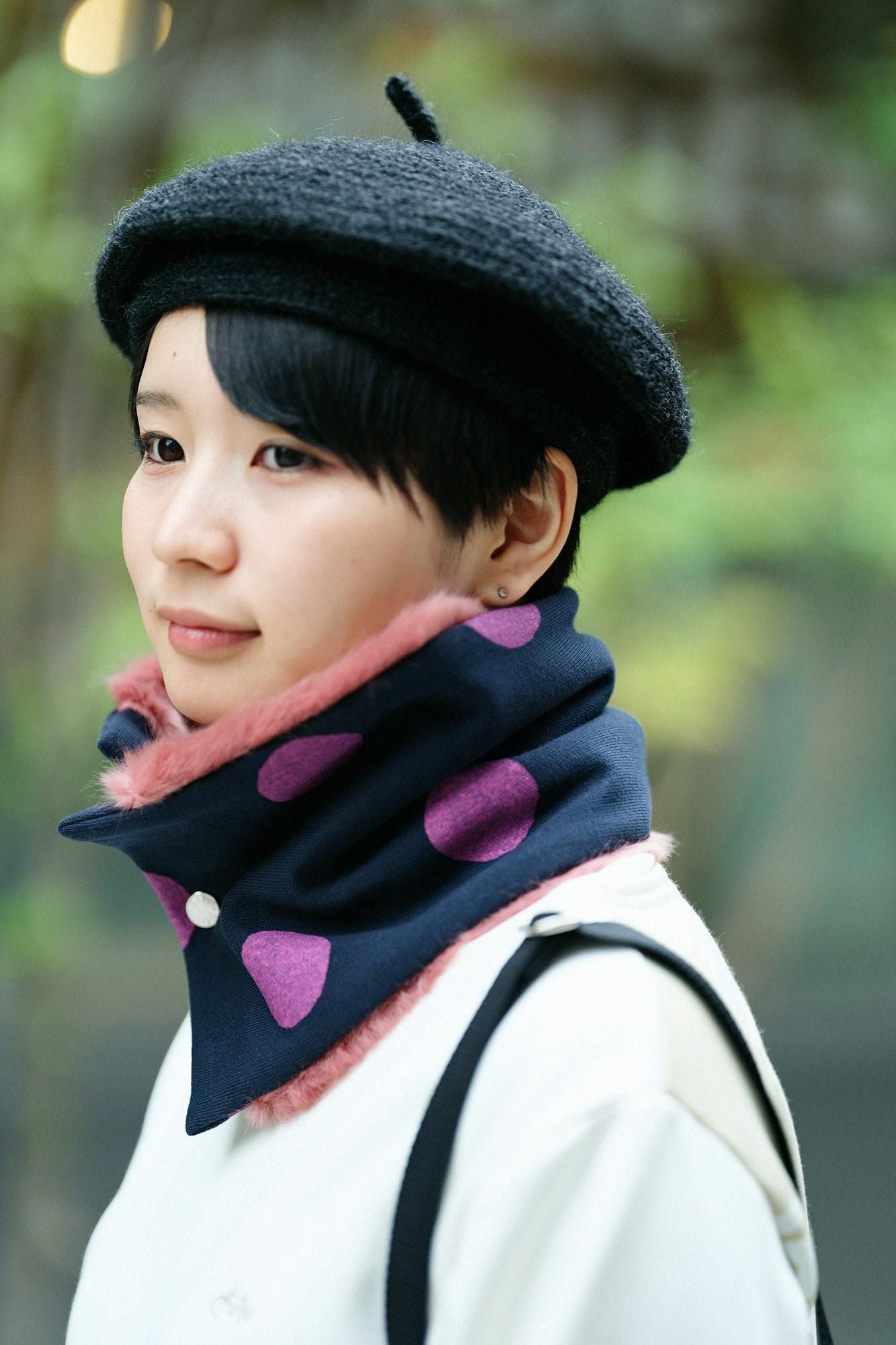 雙面用 BIKE短圍巾/圓點 間疏 深藍色