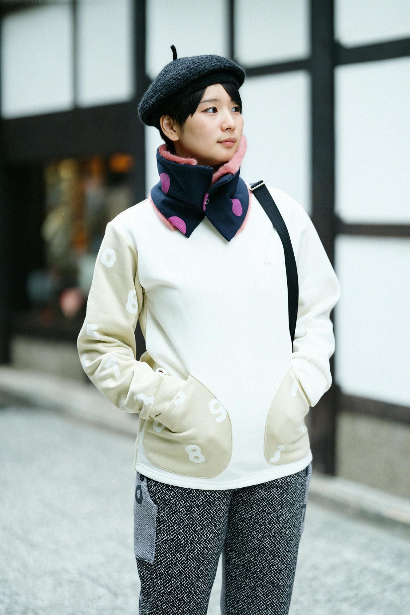 雙面用 BIKE短圍巾/圓點 間疏 深藍色