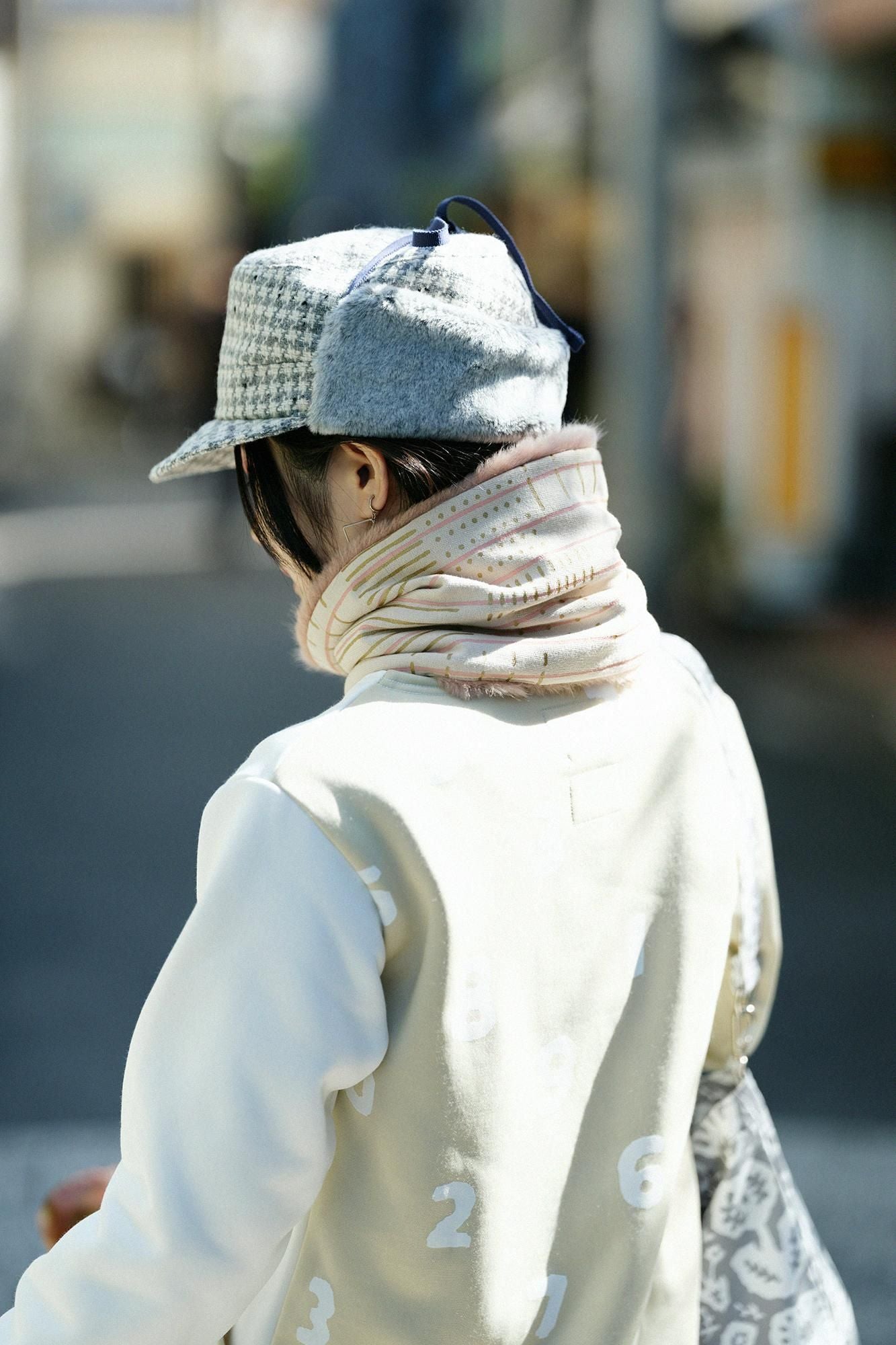 雙面用 BIKE短圍巾/間隙條紋米白色