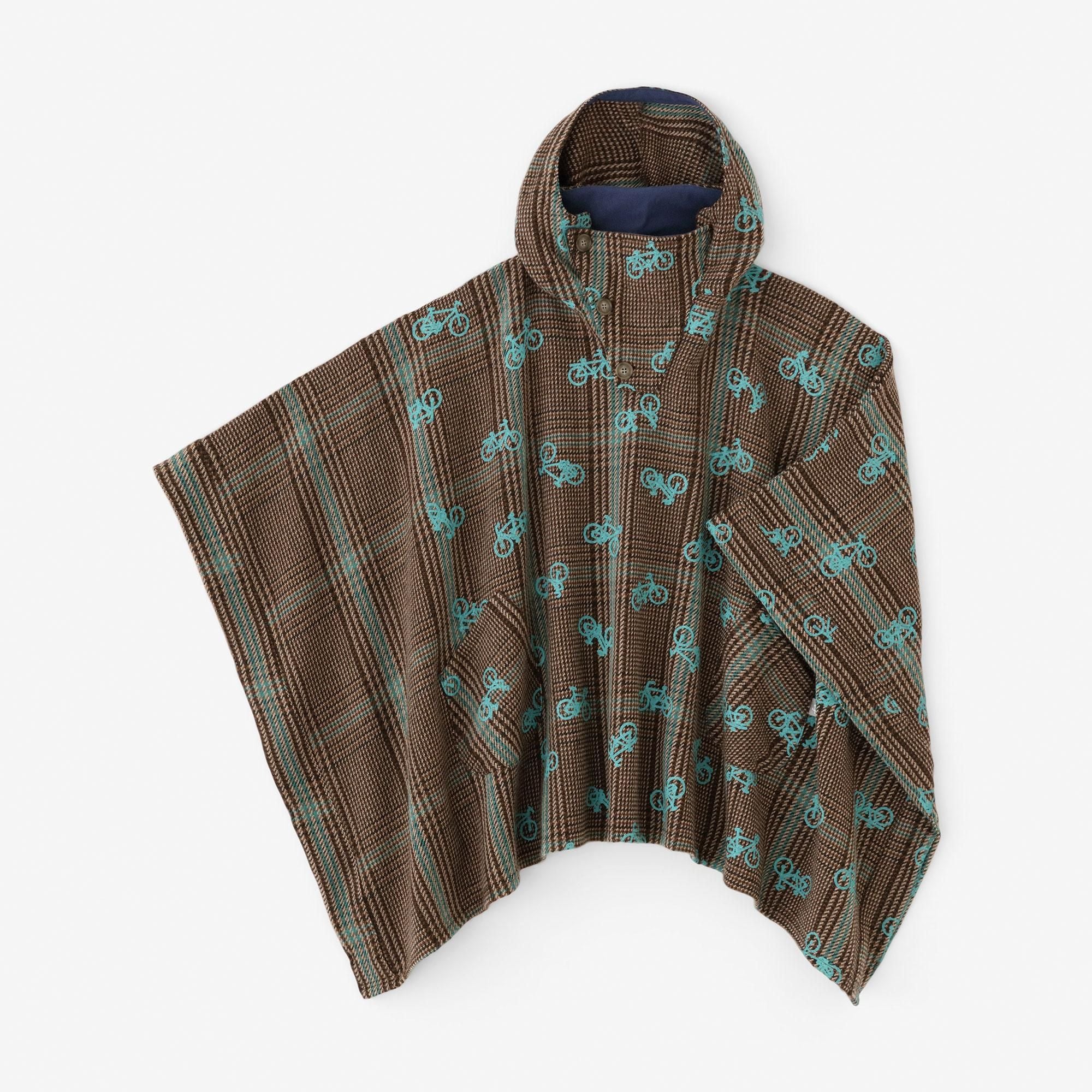 Wool Tweed BIKE Poncho/Bicycle Craze Everywhere and Blank Brown Check