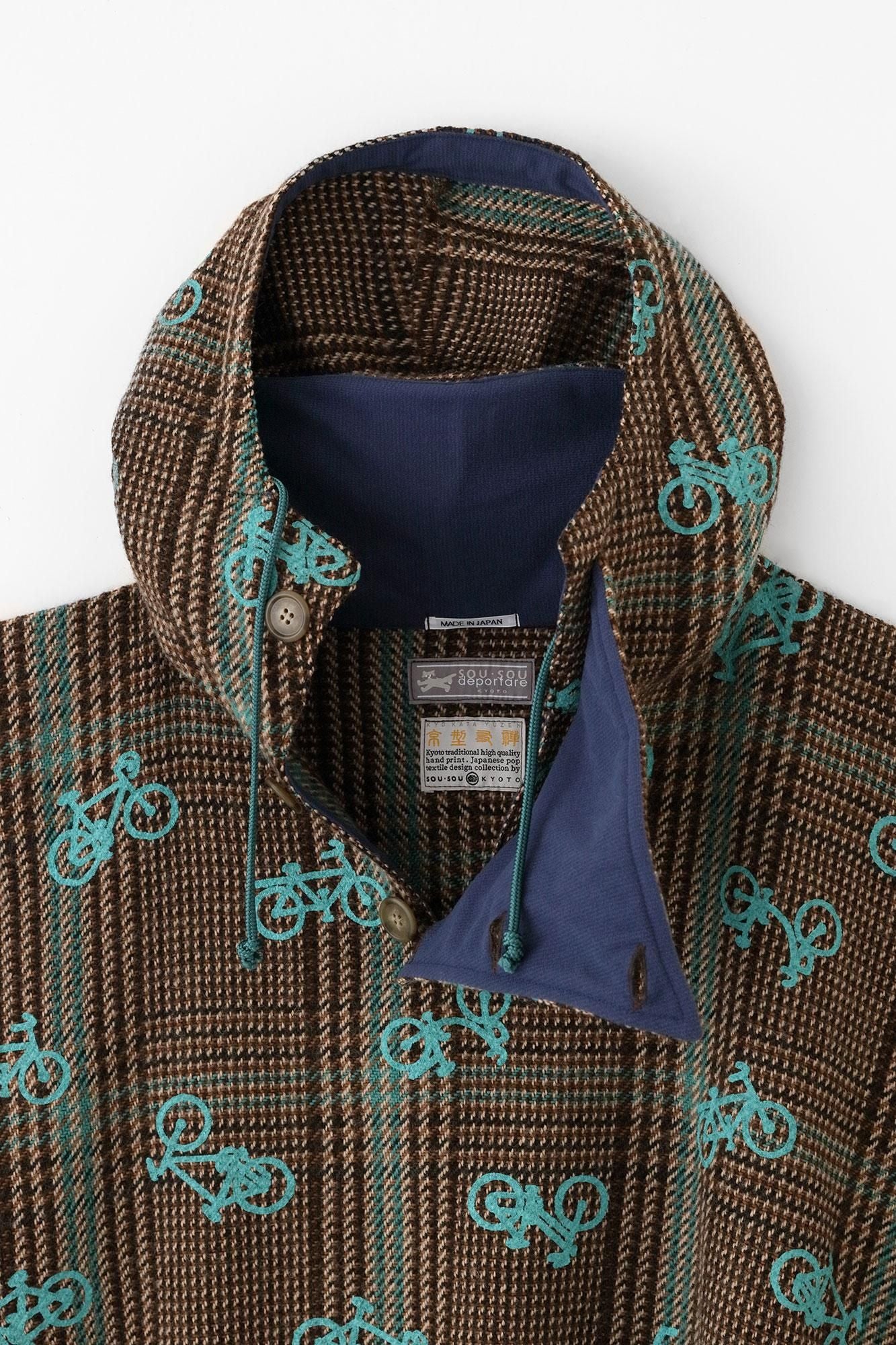 Wool Tweed BIKE Poncho/Bicycle Craze Everywhere and Blank Brown Check