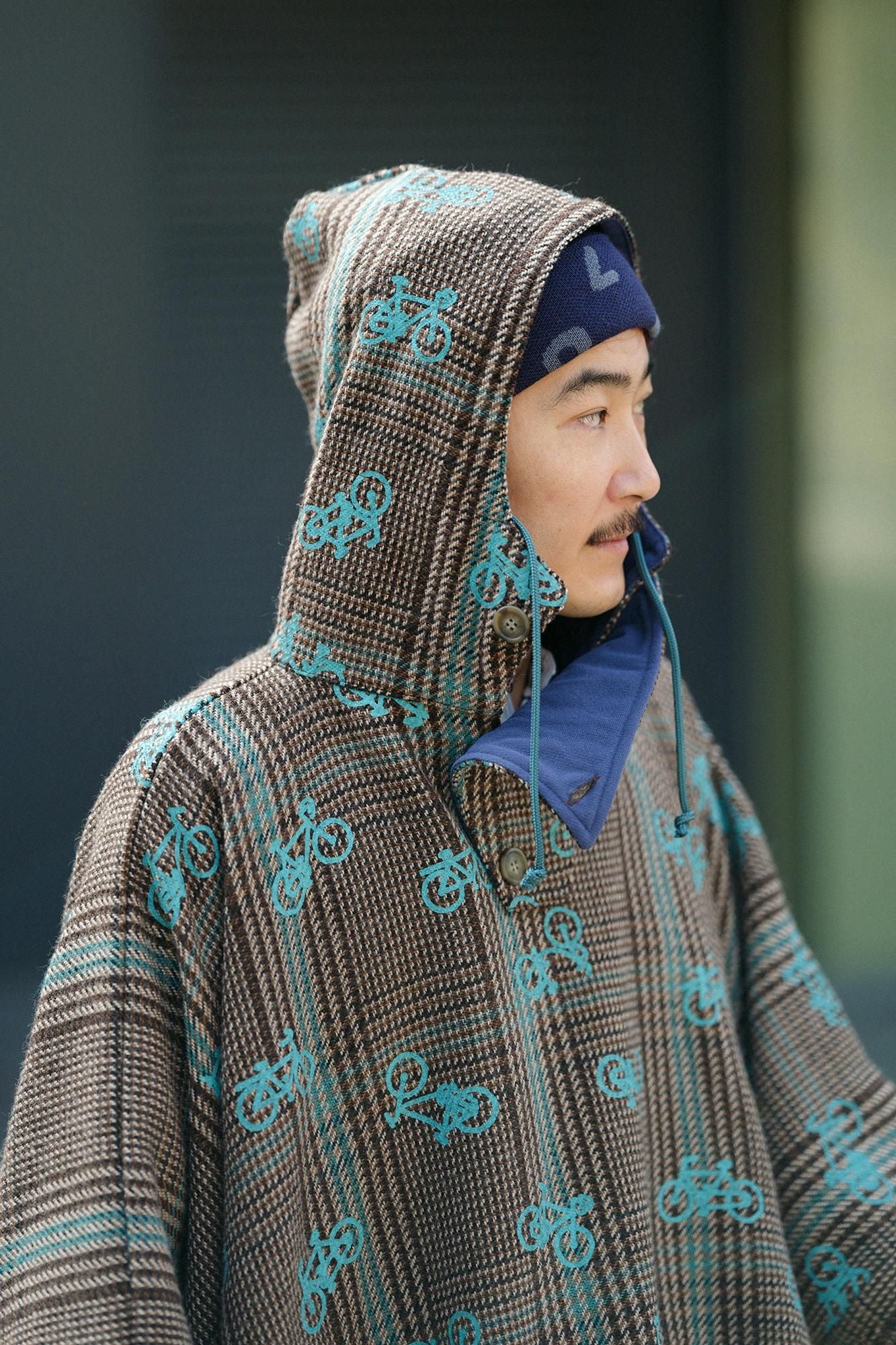 Wool Tweed BIKE Poncho/Bicycle Craze Everywhere and Blank Brown Check