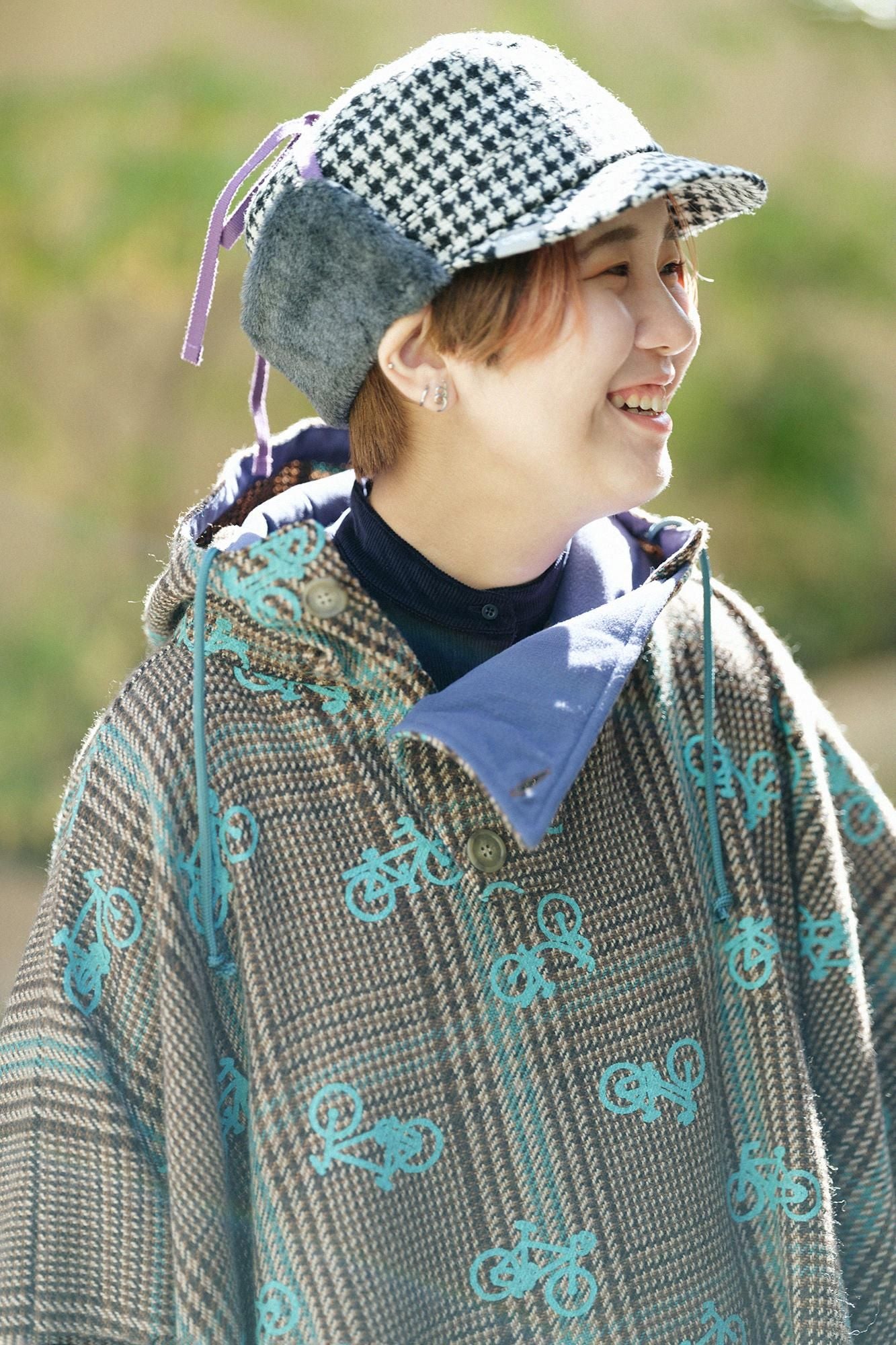 Wool Tweed BIKE Poncho/Bicycle Craze Everywhere and Blank Brown Check