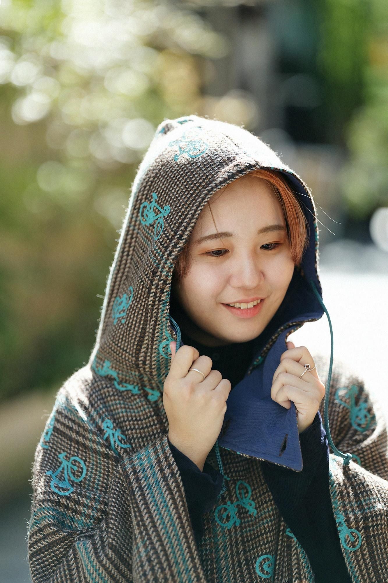 Wool Tweed BIKE Poncho/Bicycle Craze Everywhere and Blank Brown Check