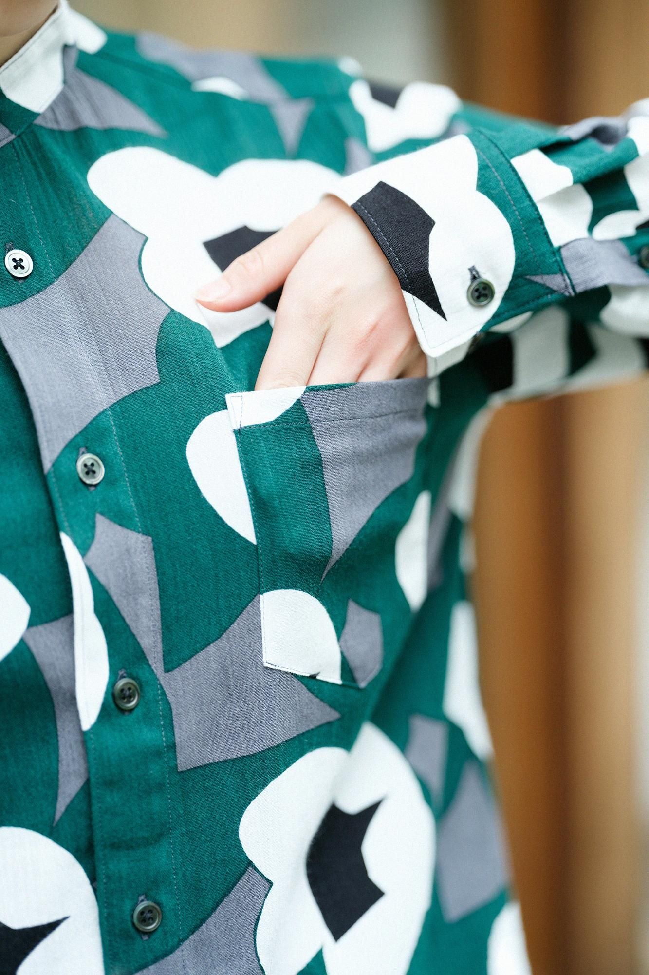 Chizimi Cotton 20/20 Stand Collar Long-sleeved Shirt/Dream