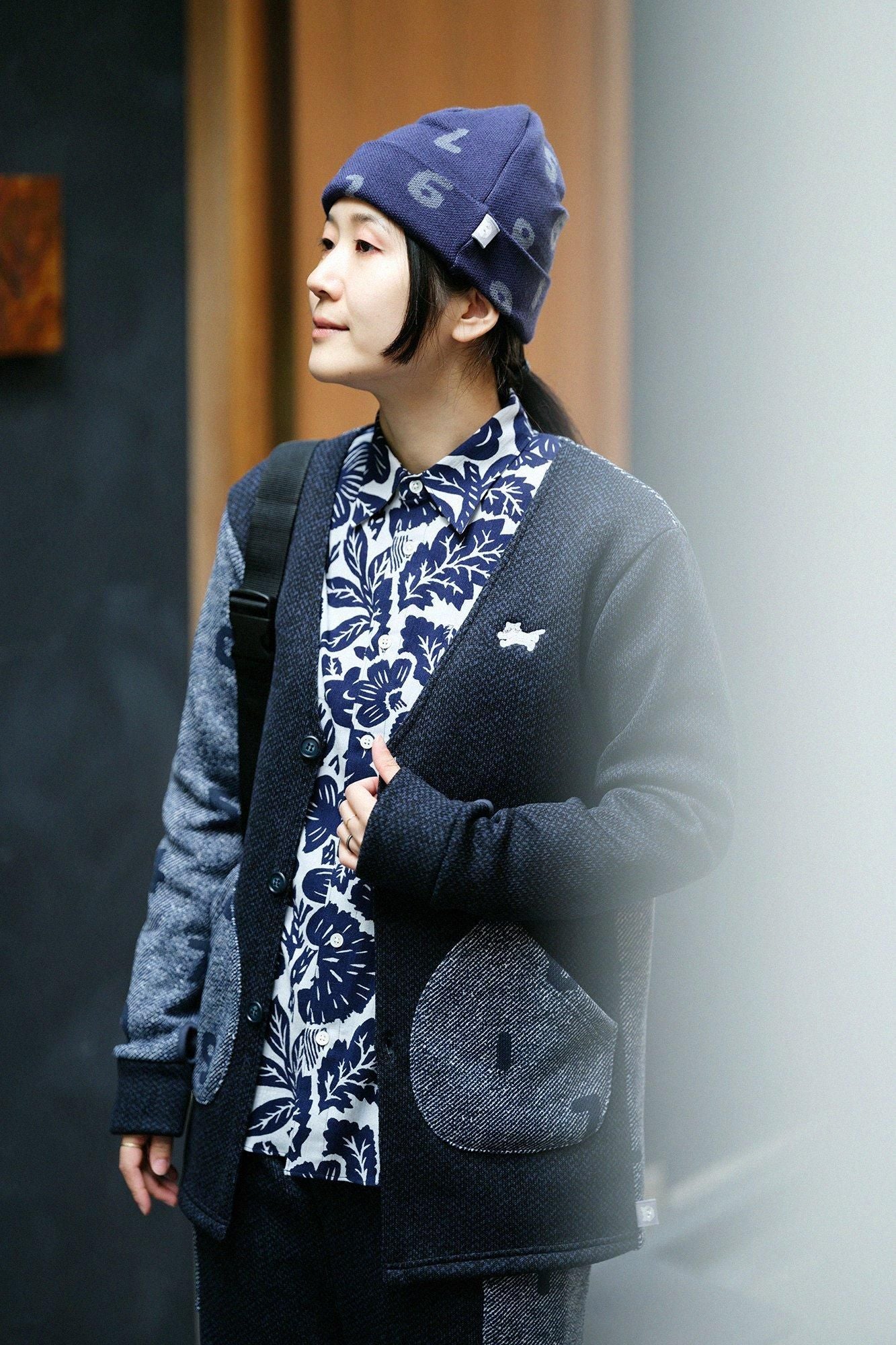 Trépie-twill doublée de toison H.W.s Cardigan / Navy Black x So-Su-U