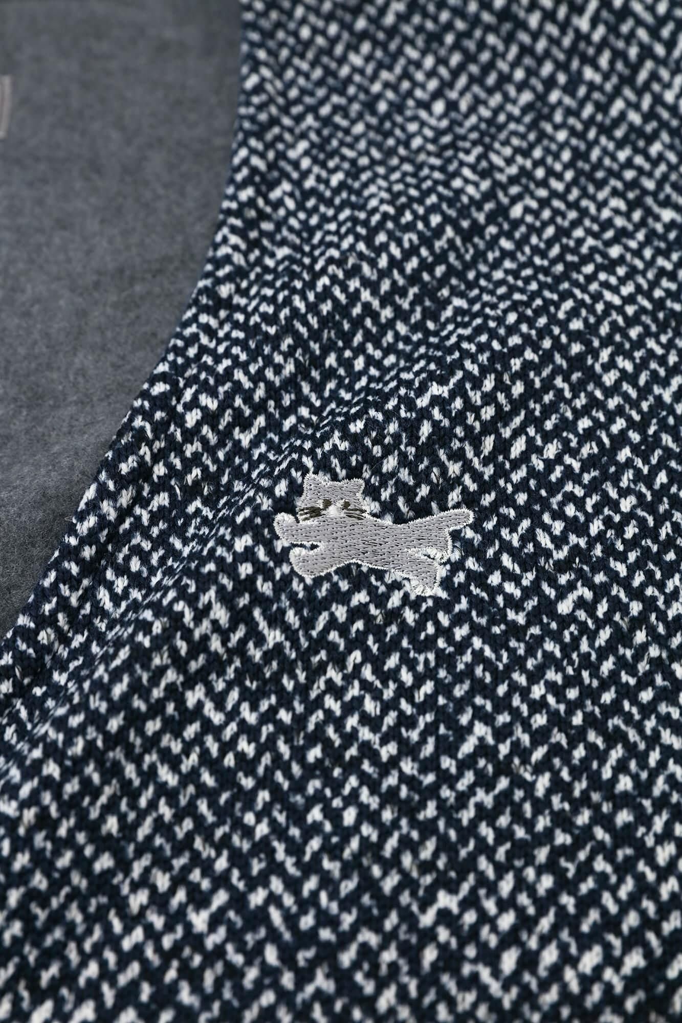 內起絨斜紋針織HWS開襟外套/白色/海軍藍x鳶