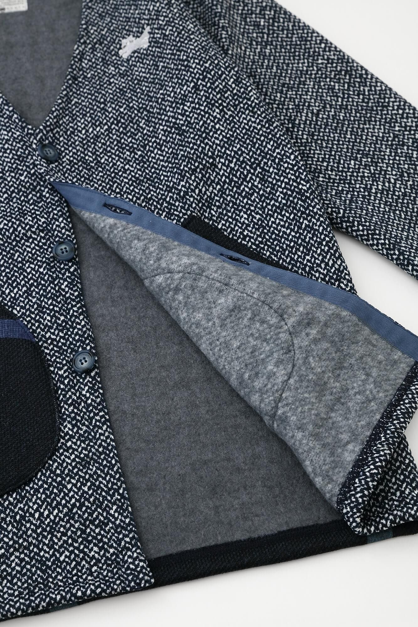 內起絨斜紋針織HWS開襟外套/白色/海軍藍x鳶