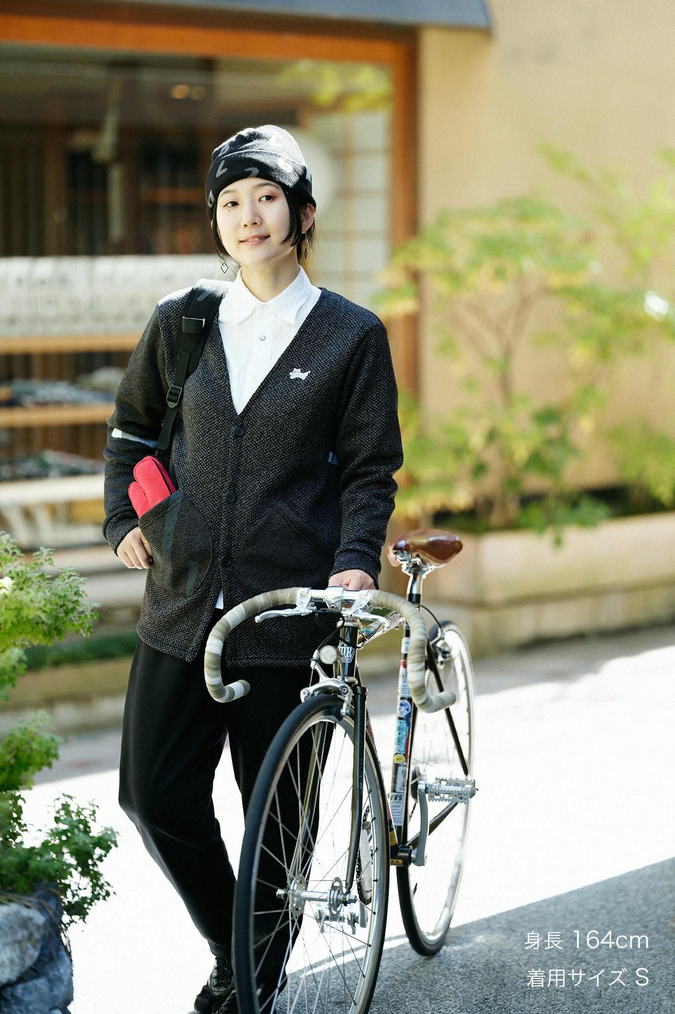 裏起毛ツイルニット H.W.S カーディガン/ブラック・グレー×鳶(とび)