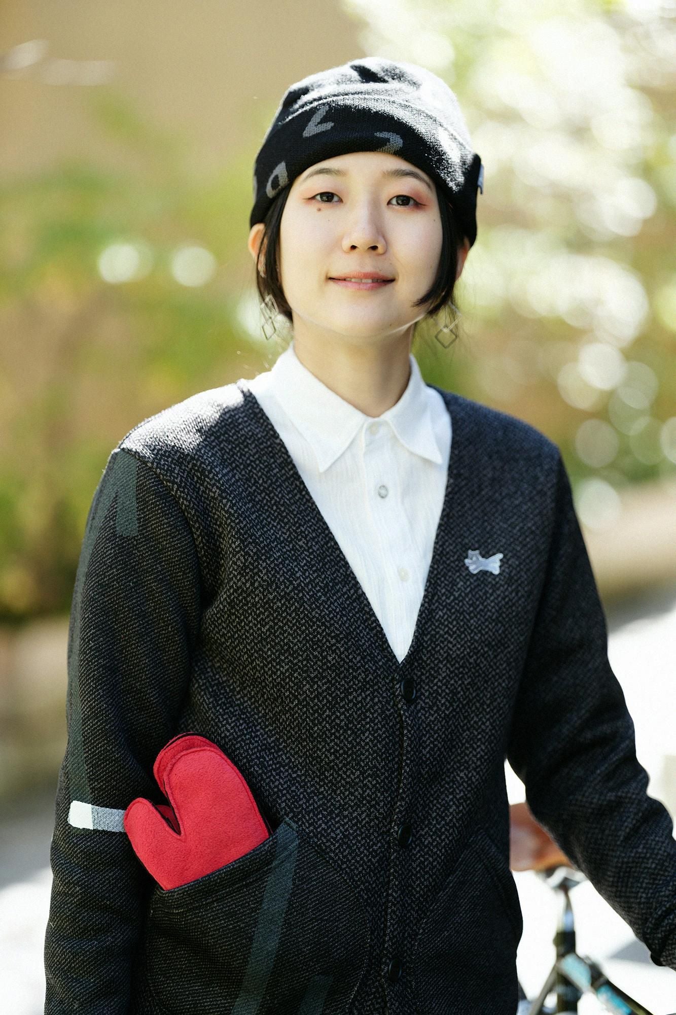 裏起毛ツイルニット H.W.S カーディガン/ブラック・グレー×鳶(とび)