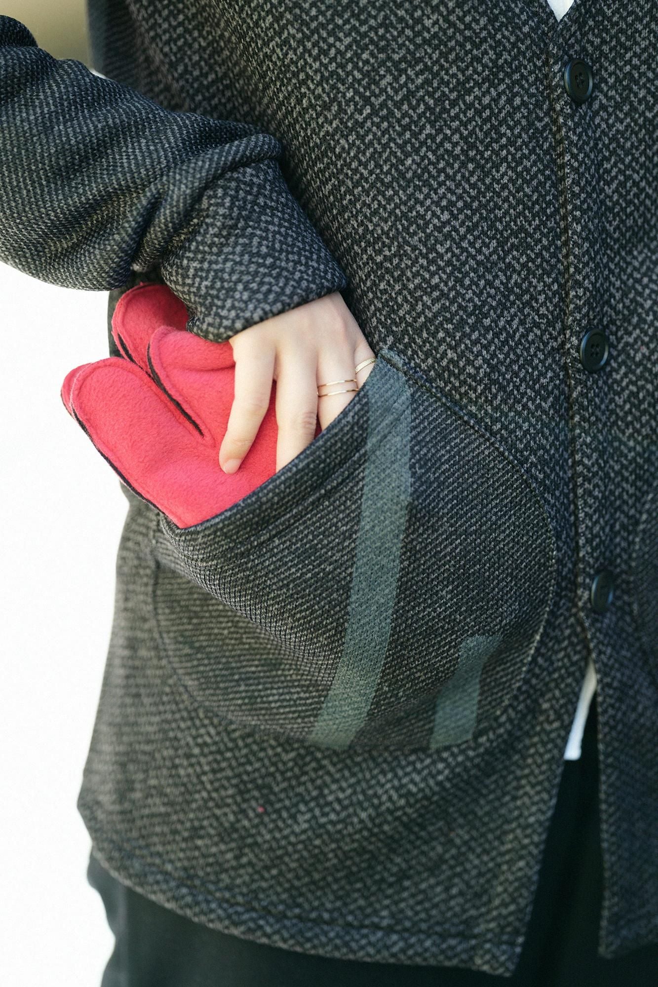 裏起毛ツイルニット H.W.S カーディガン/ブラック・グレー×鳶(とび)