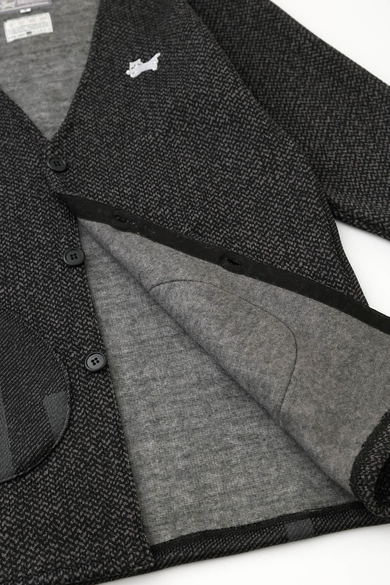 裏起毛ツイルニット H.W.S カーディガン/ブラック・グレー×鳶(とび)