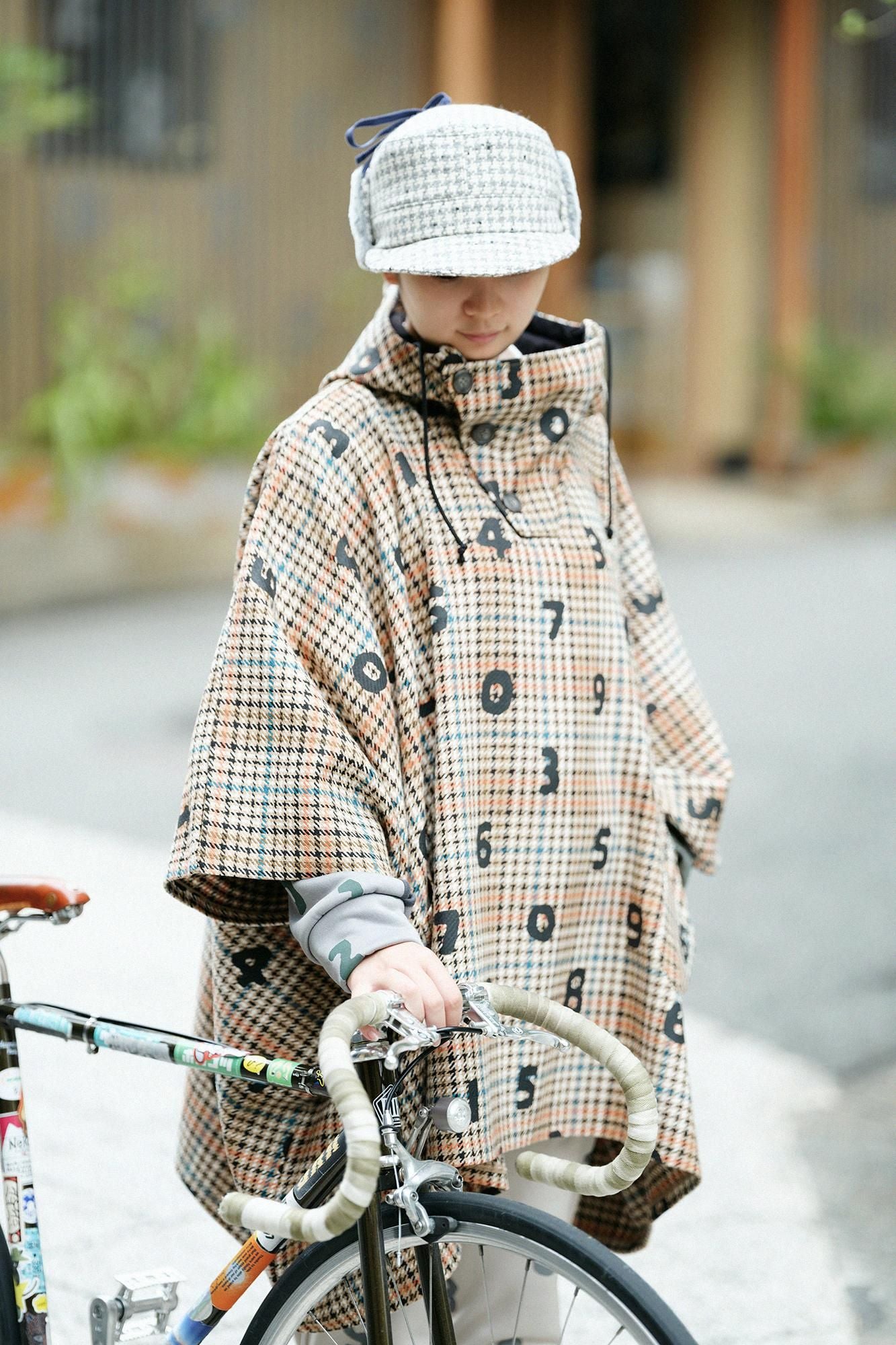 BALLI Twill BIKE Poncho/SO-SU-Uand Blank Cream Check