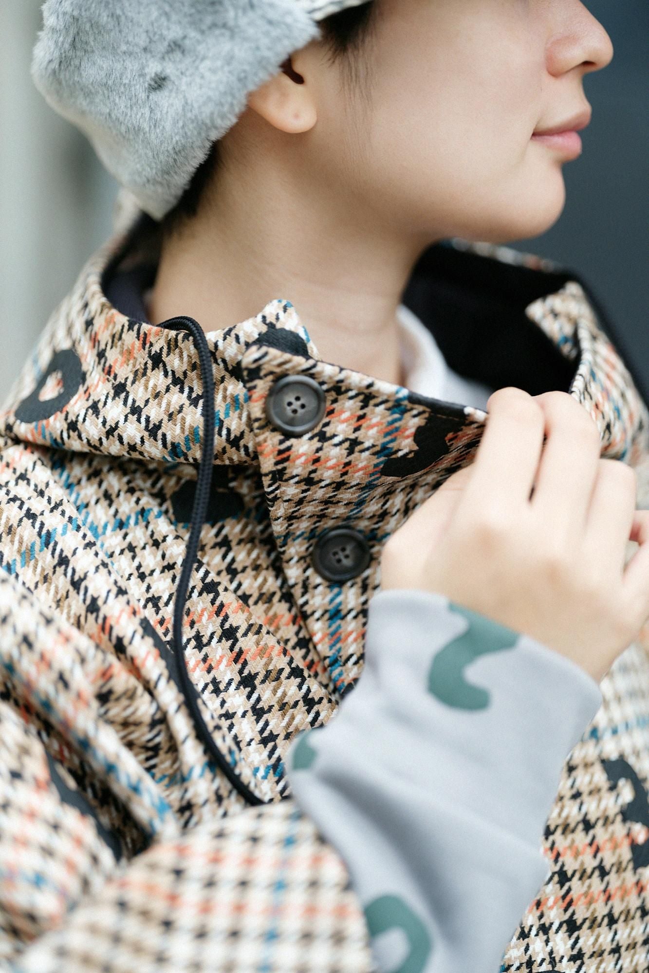 BALLI Twill BIKE Poncho/SO-SU-Uand Blank Cream Check