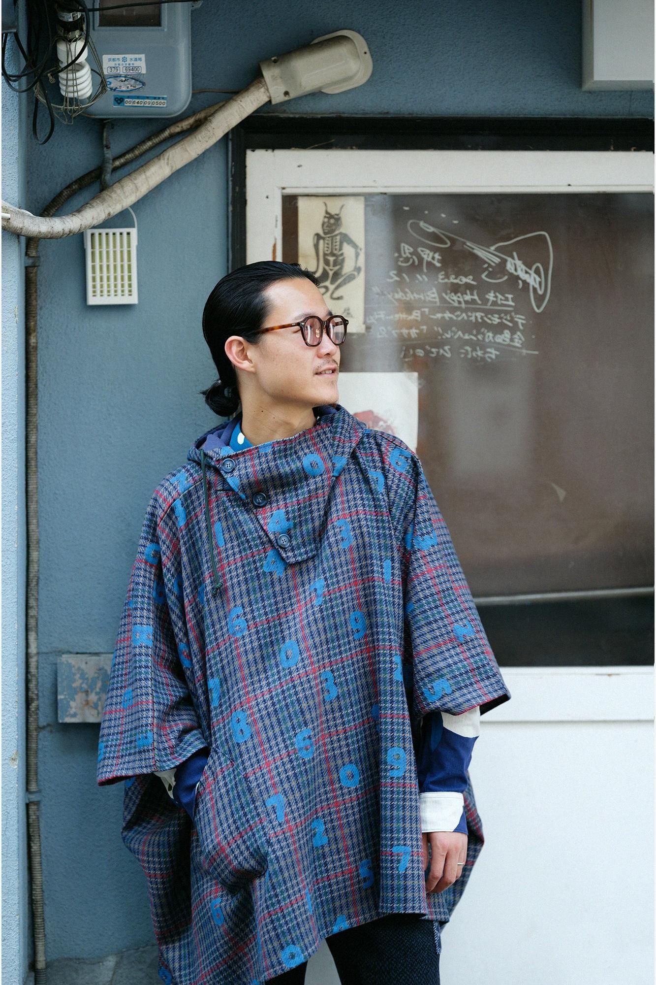 BALLI斜紋織 BIKE斗篷/SO-SU-U十數和留白 海軍藍格紋