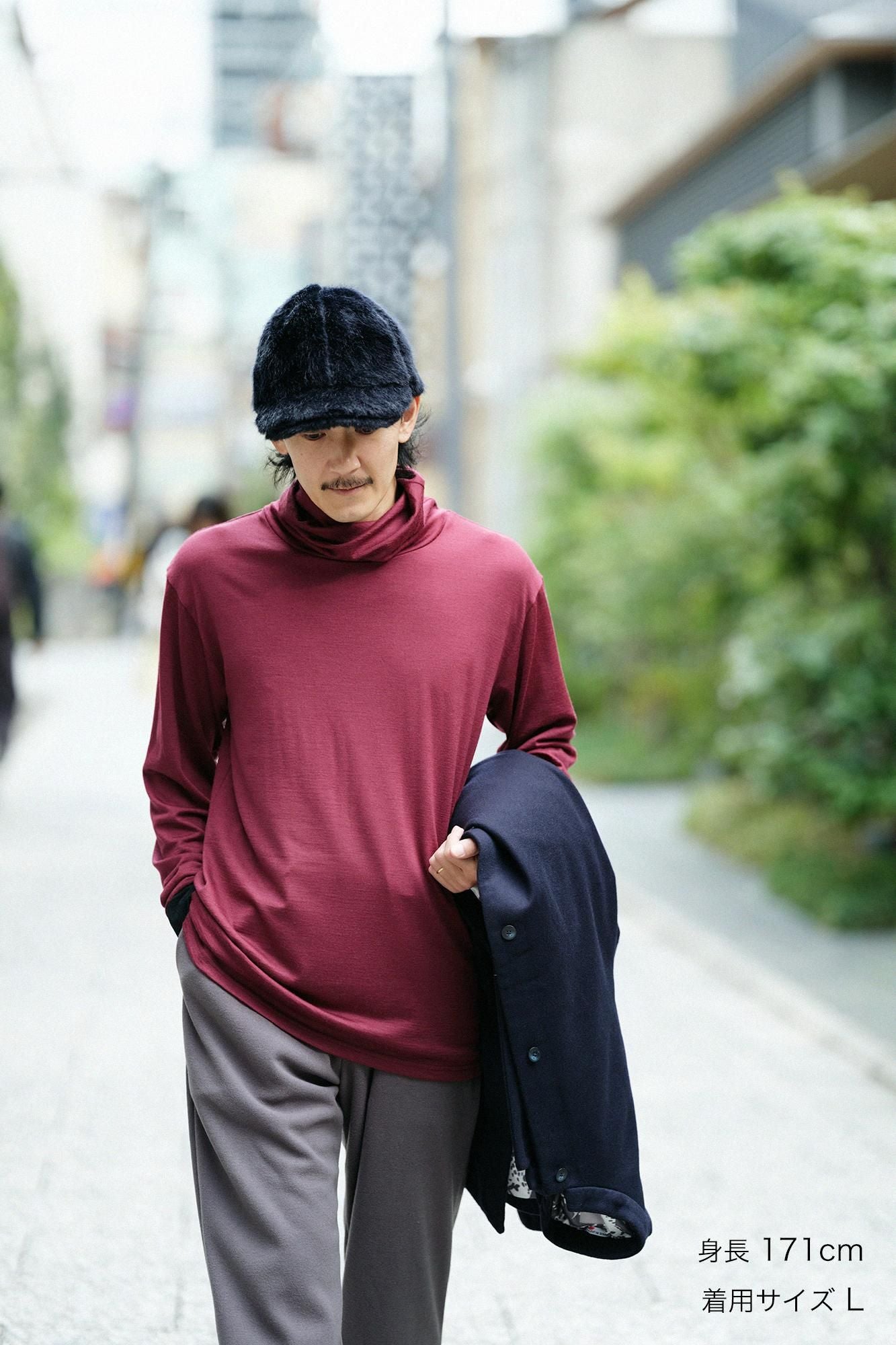 【預購】平針織 可洗羊毛 造型高領L/S長版上衣/酒紅色(※預計於12月9日左右發貨)